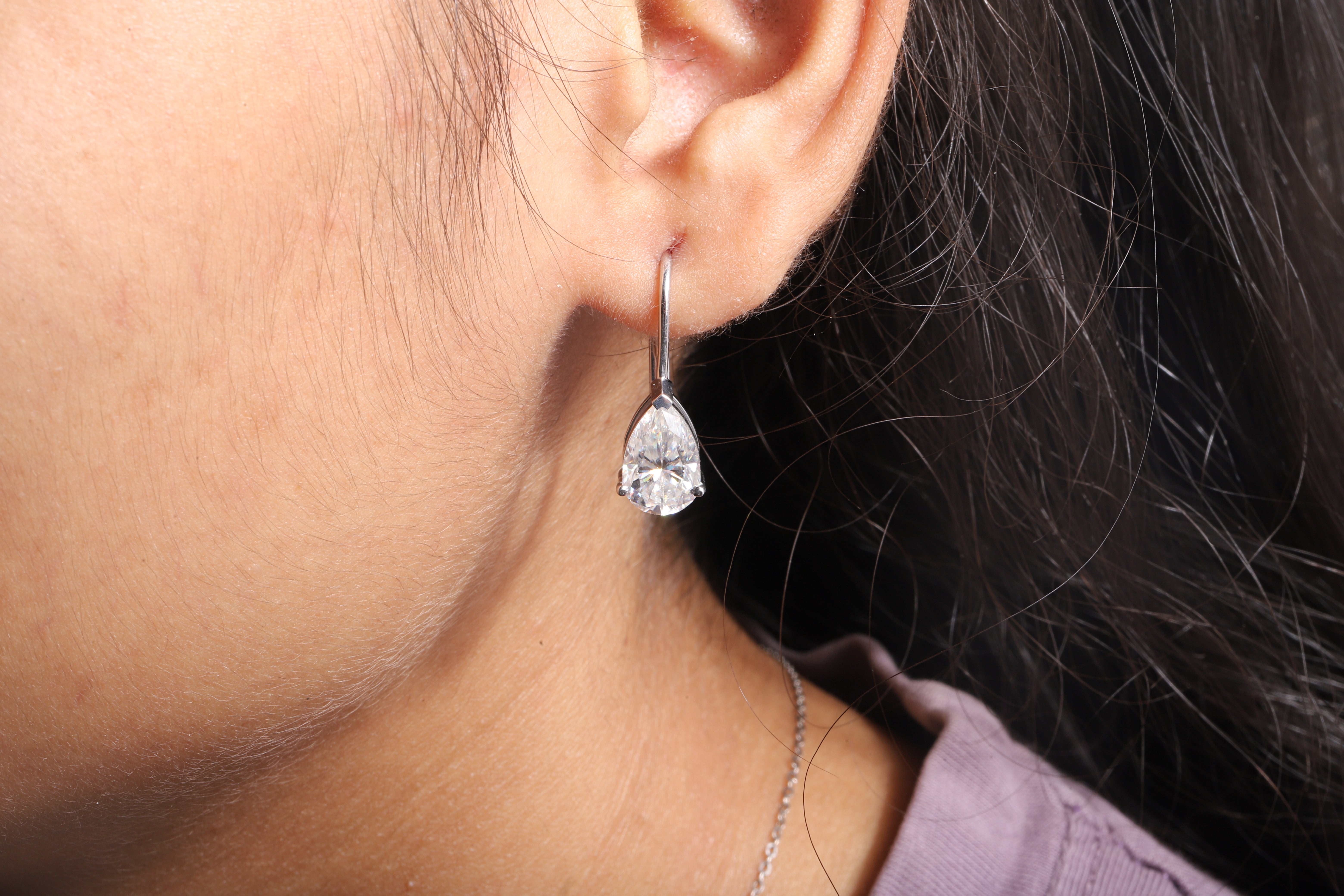 Pear Cut Lab Grown Diamond Drop Lever back Earrings Stud, Pear Lab Grown Earrings