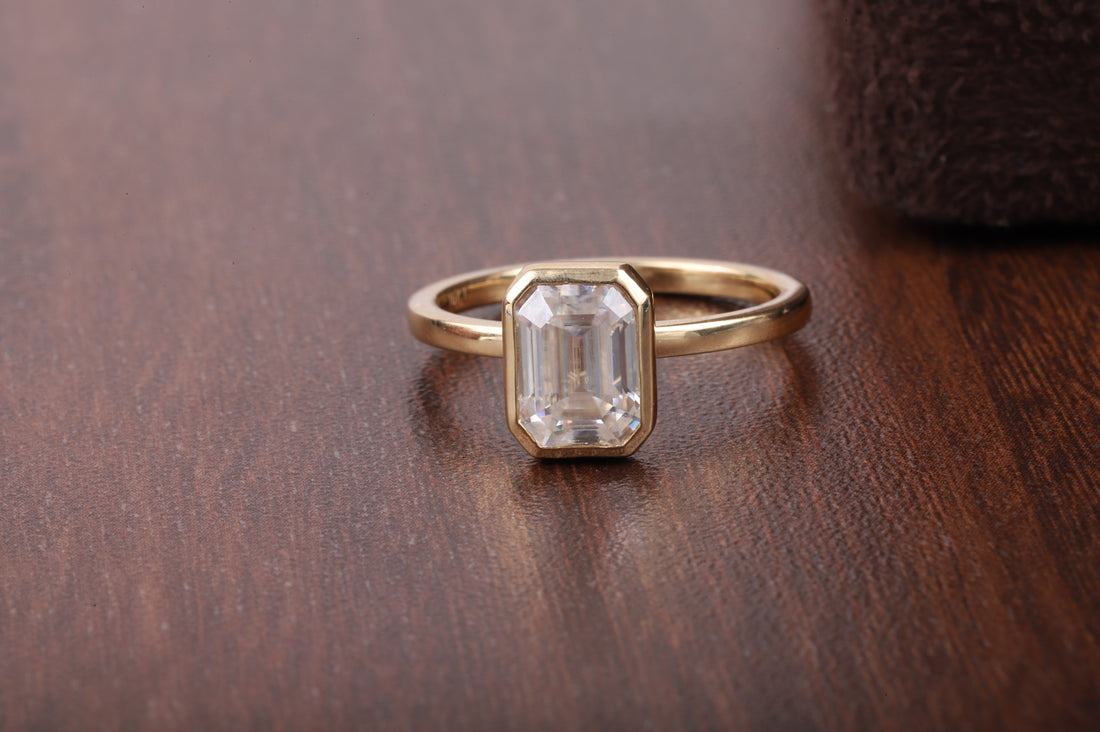 Emerald Cut Lab Grown Diamond Solitaire Ring with 14K Gold