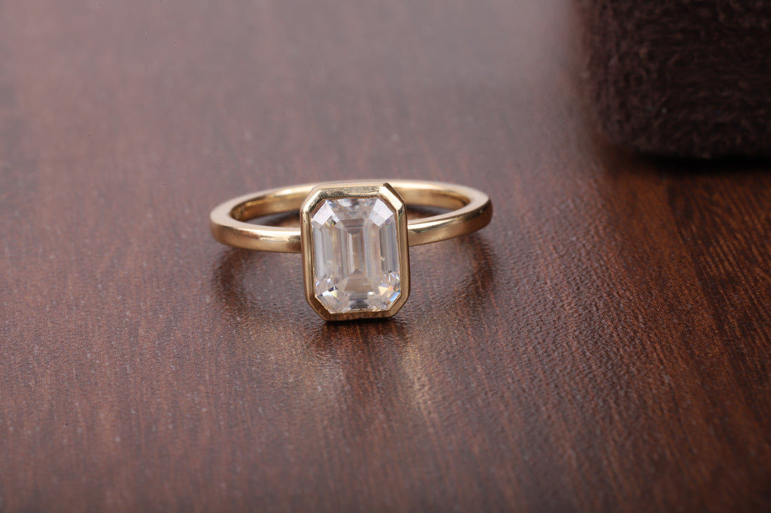 Emerald Cut Lab Grown Diamond Solitaire Ring with 14K Gold