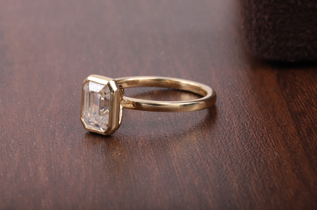 Emerald Cut Lab Grown Diamond Solitaire Ring with 14K Gold