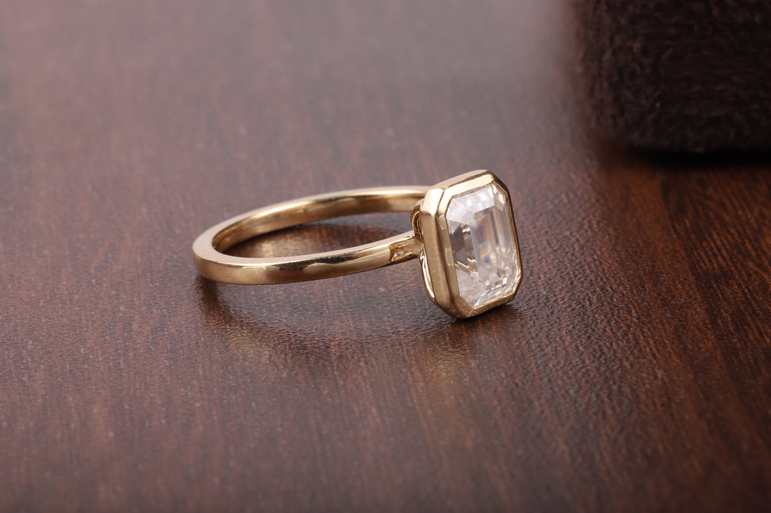Emerald Cut Lab Grown Diamond Solitaire Ring with 14K Gold