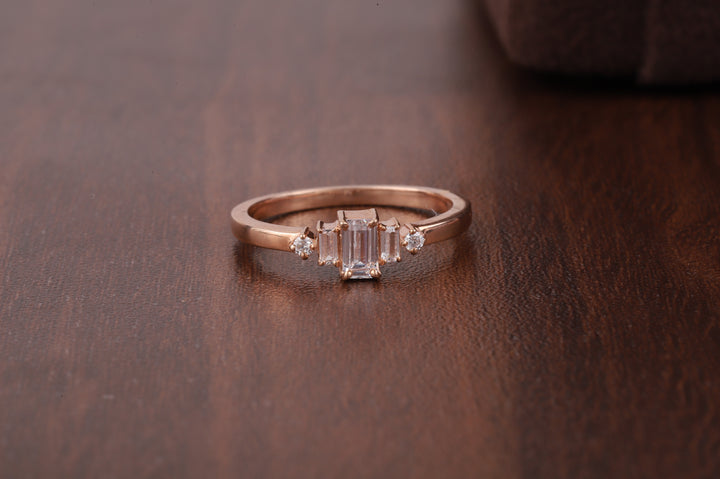 Five Stone Ring, Emerald Cut Moissanite baguette Ring