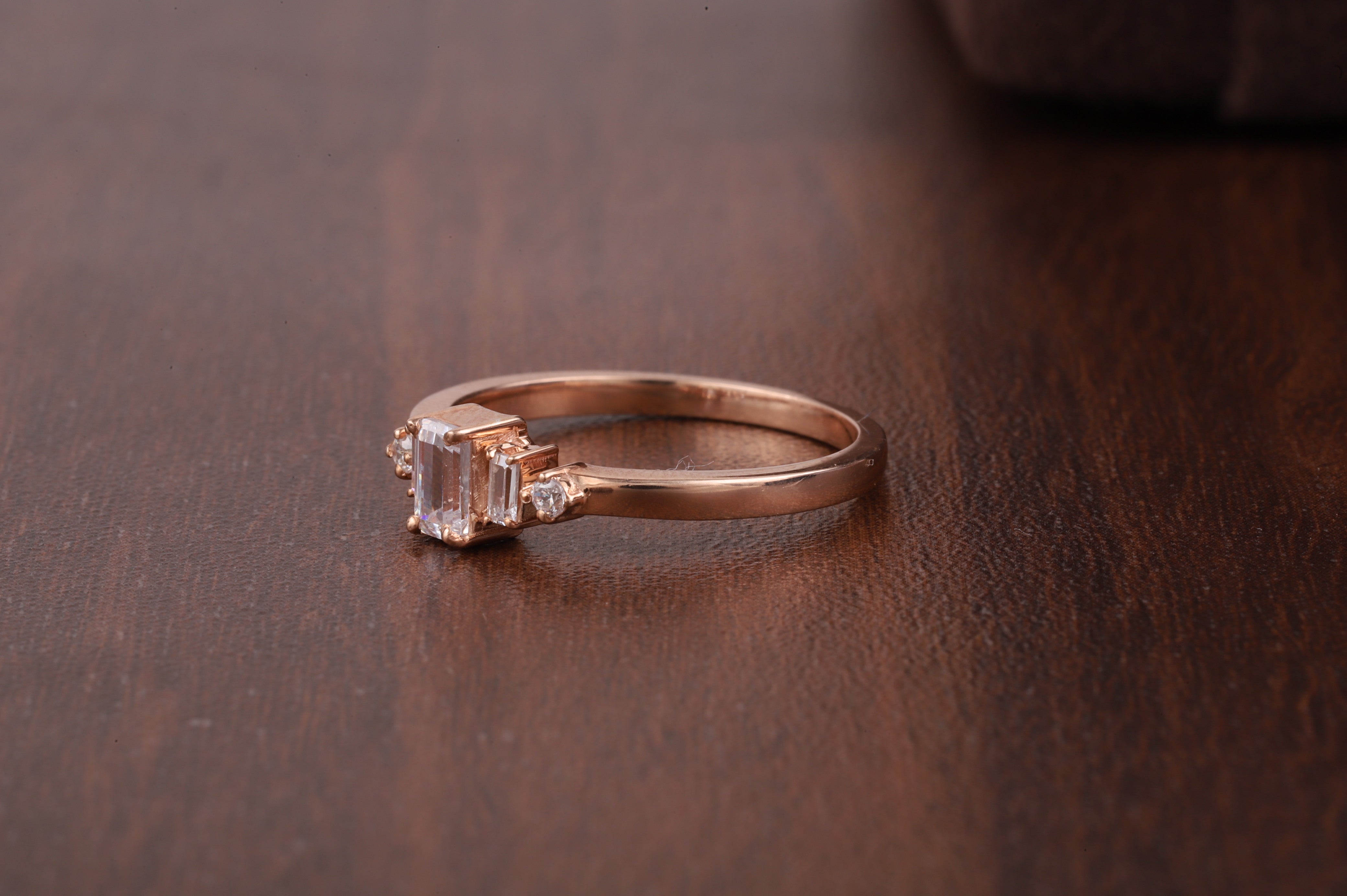 Five Stone Ring, Emerald Cut Moissanite baguette Ring