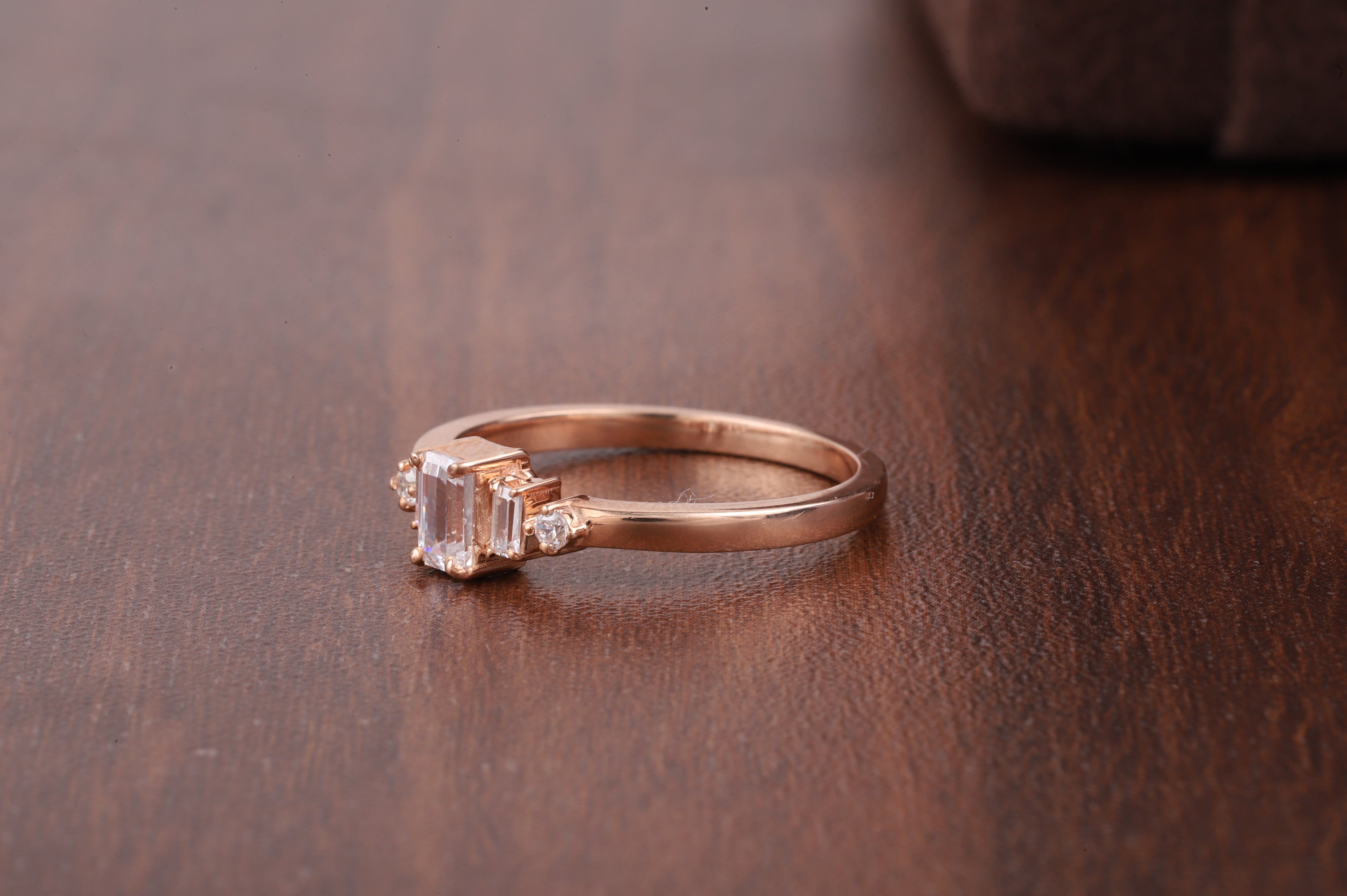 Five Stone Ring, Emerald Cut Moissanite baguette Ring