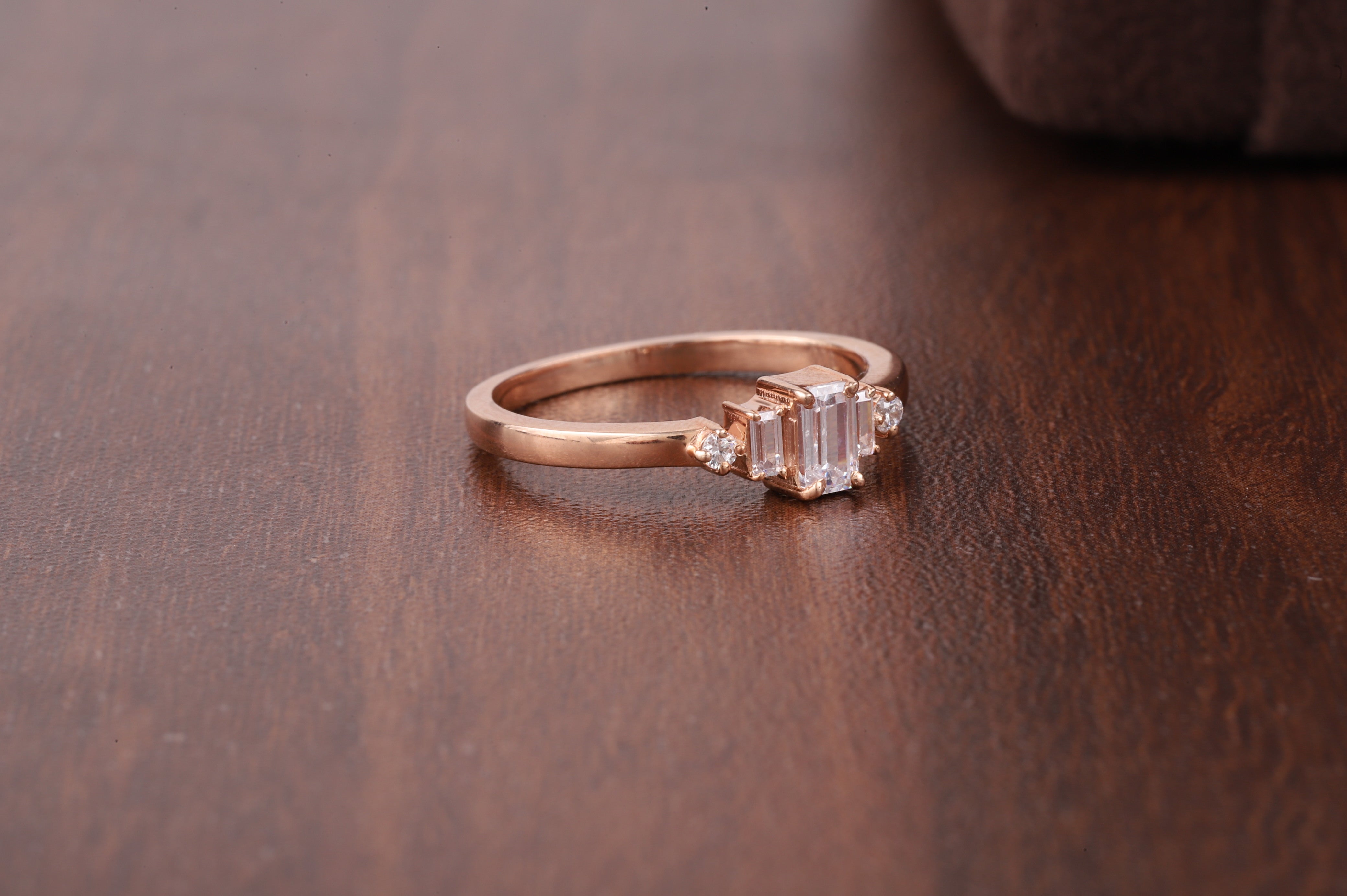 Five Stone Ring, Emerald Cut Moissanite baguette Ring