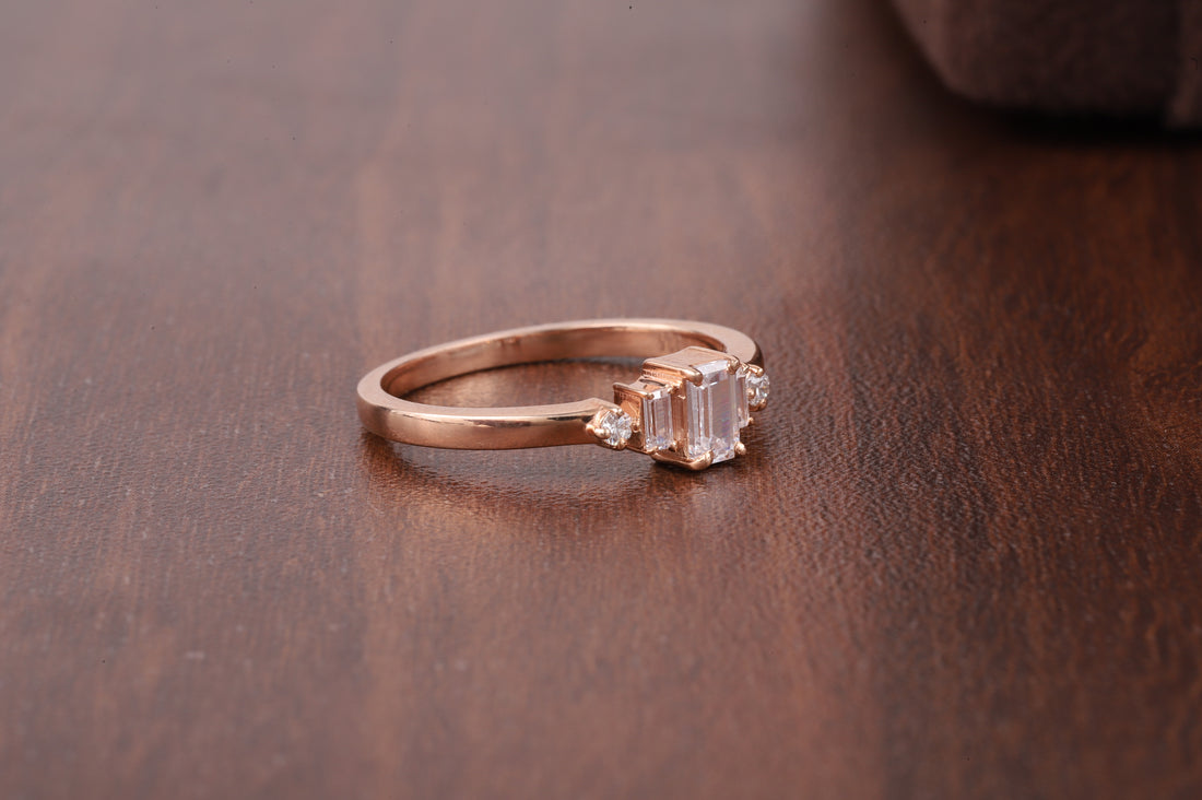 Five Stone Ring, Emerald Cut Moissanite baguette Ring