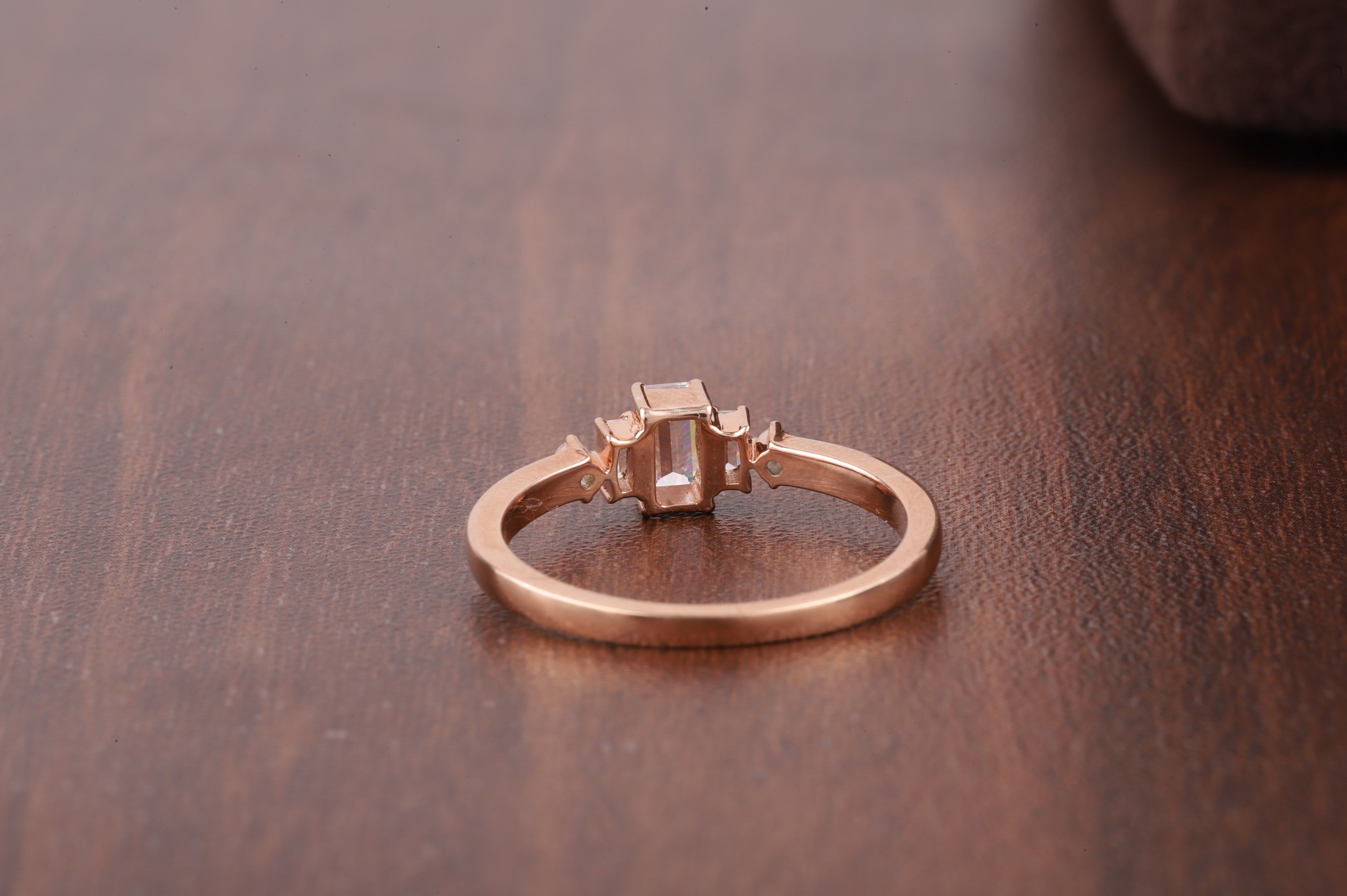 Five Stone Ring, Emerald Cut Moissanite baguette Ring