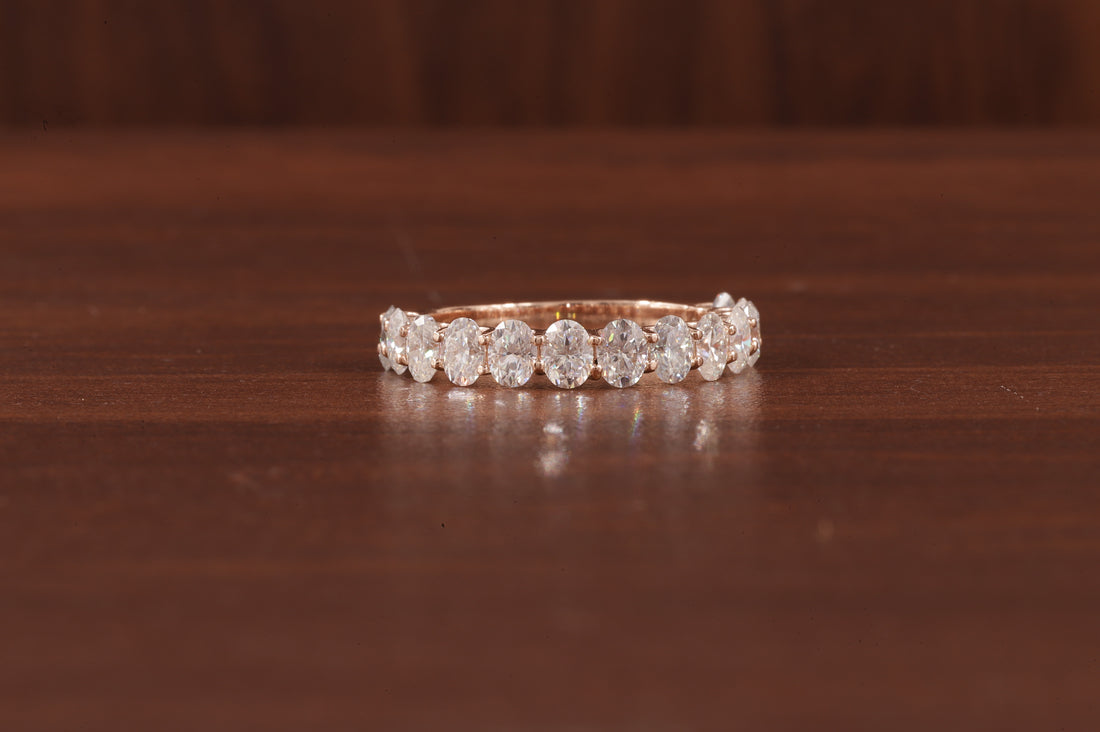 Oval Lab Grown Diamond Anniversary Band, CVD Diamond Wedding Half Eternity Band, Lab Created Diamond