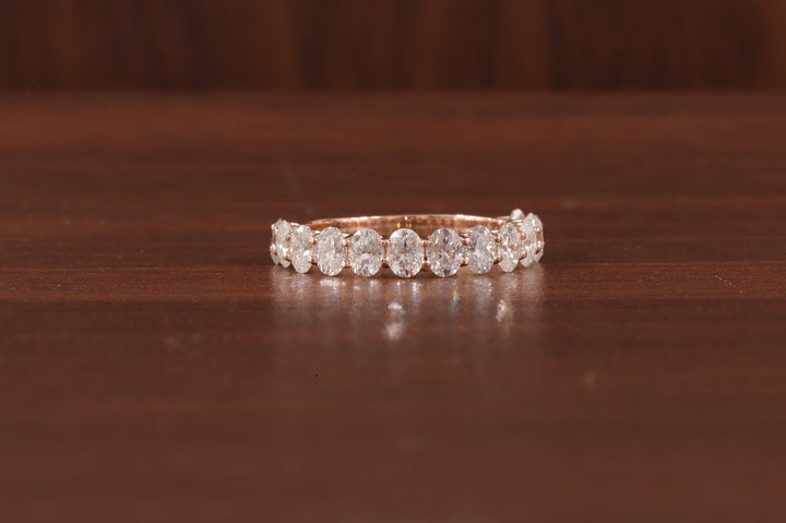 Oval Lab Grown Diamond Anniversary Band, CVD Diamond Wedding Half Eternity Band, Lab Created Diamond