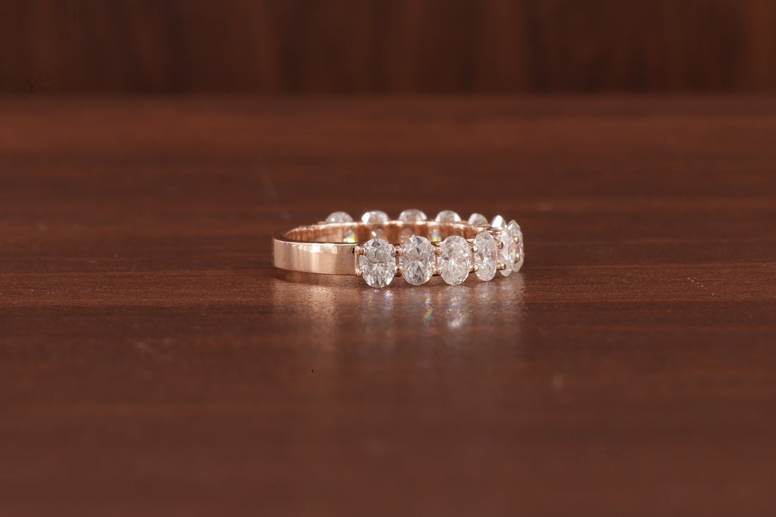 Oval Lab Grown Diamond Anniversary Band, CVD Diamond Wedding Half Eternity Band, Lab Created Diamond