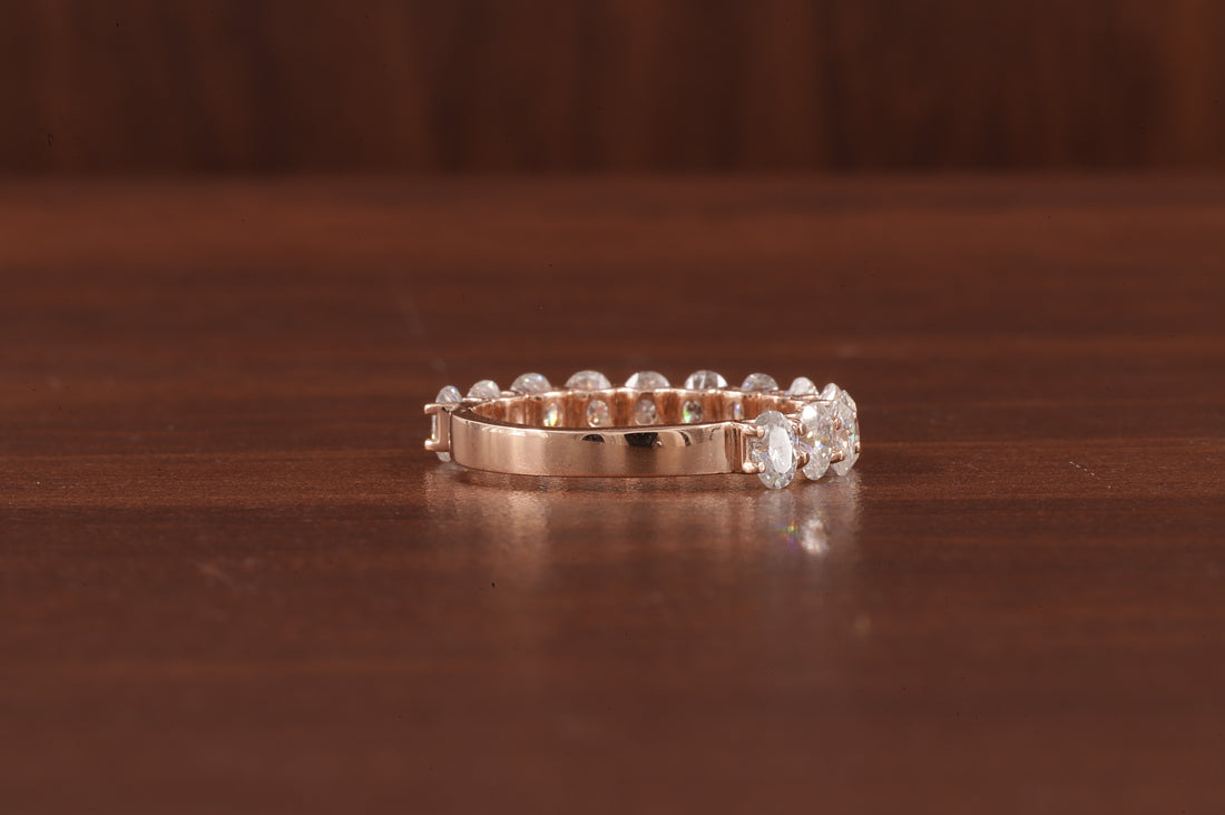 Oval Lab Grown Diamond Anniversary Band, CVD Diamond Wedding Half Eternity Band, Lab Created Diamond