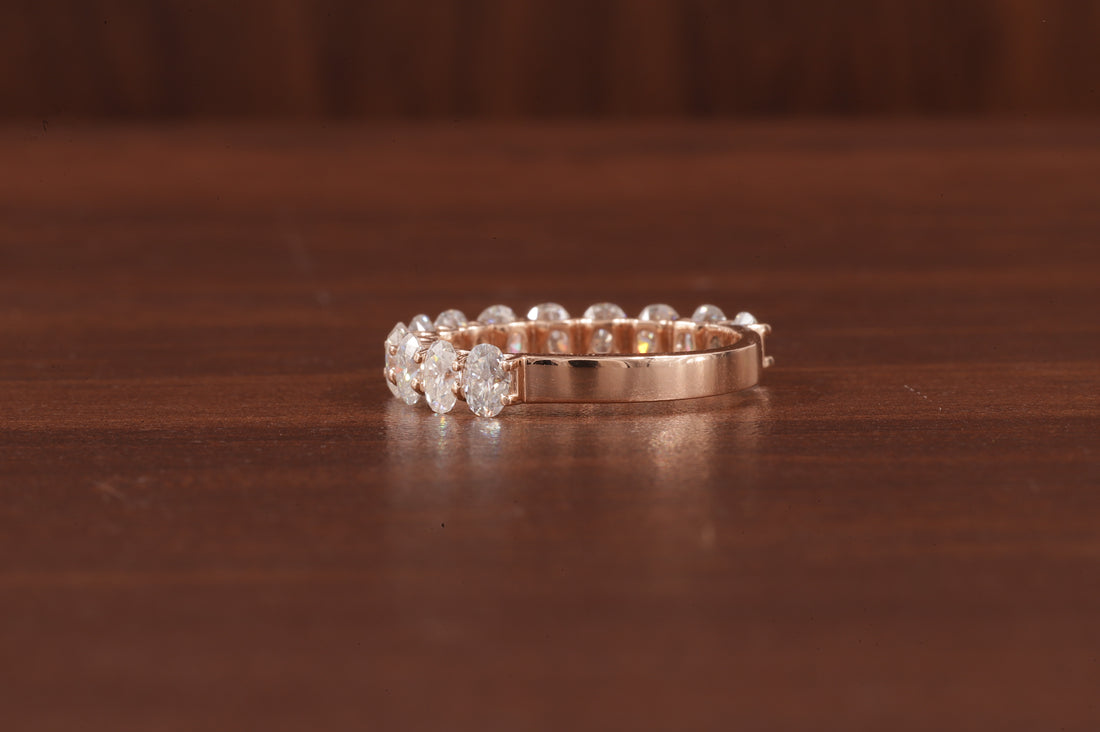 Oval Lab Grown Diamond Anniversary Band, CVD Diamond Wedding Half Eternity Band, Lab Created Diamond