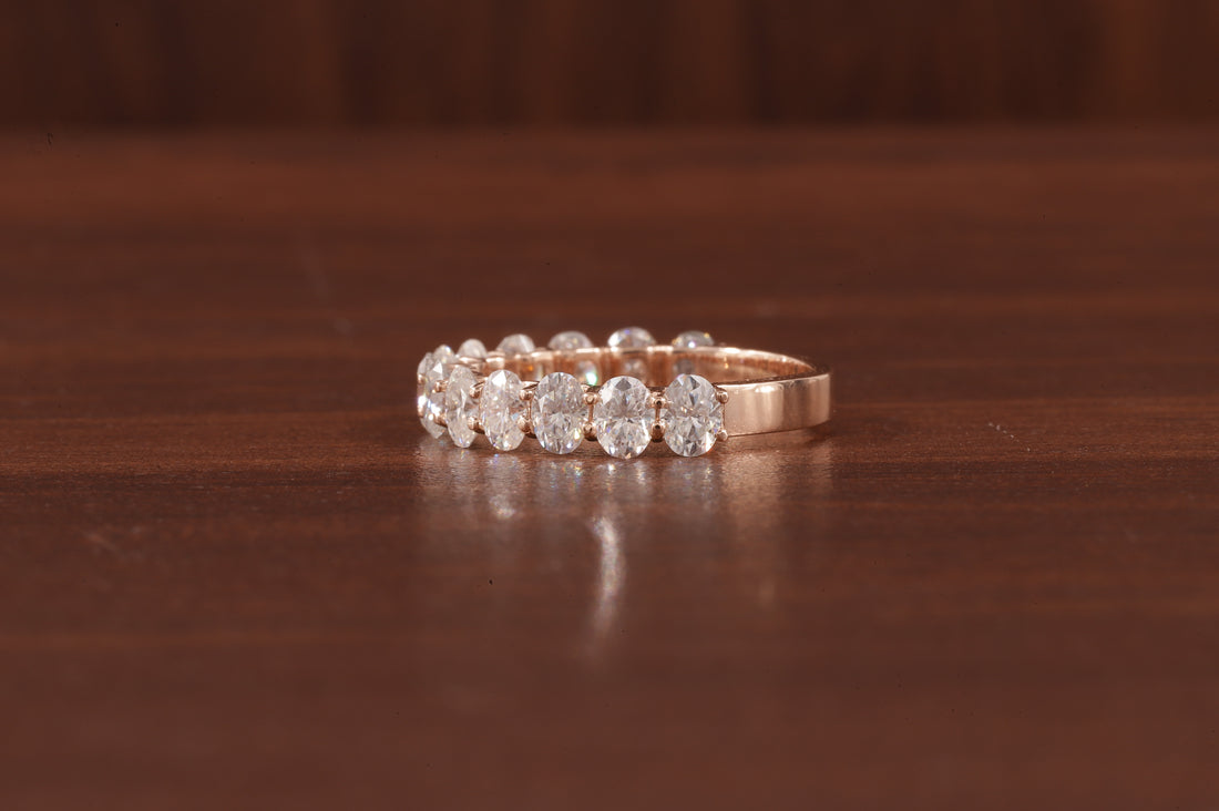 Oval Lab Grown Diamond Anniversary Band, CVD Diamond Wedding Half Eternity Band, Lab Created Diamond