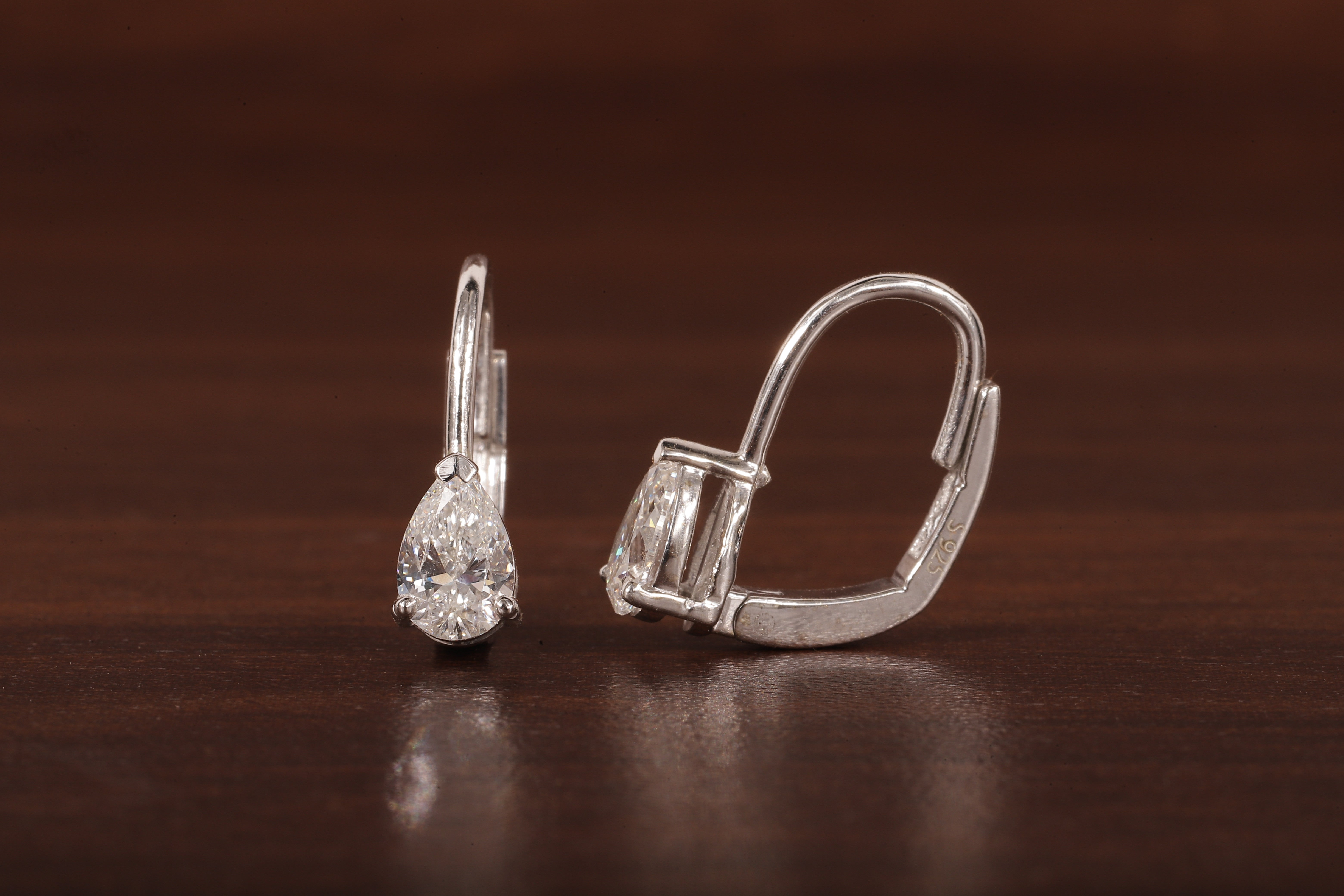 Pear Cut Lab Grown Diamond Drop Lever back Earrings Stud, Pear Lab Grown Earrings