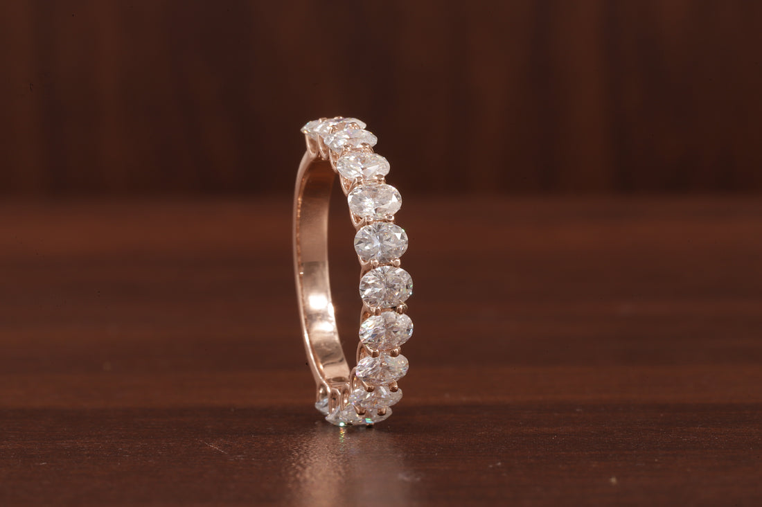 Oval Lab Grown Diamond Anniversary Band, CVD Diamond Wedding Half Eternity Band, Lab Created Diamond