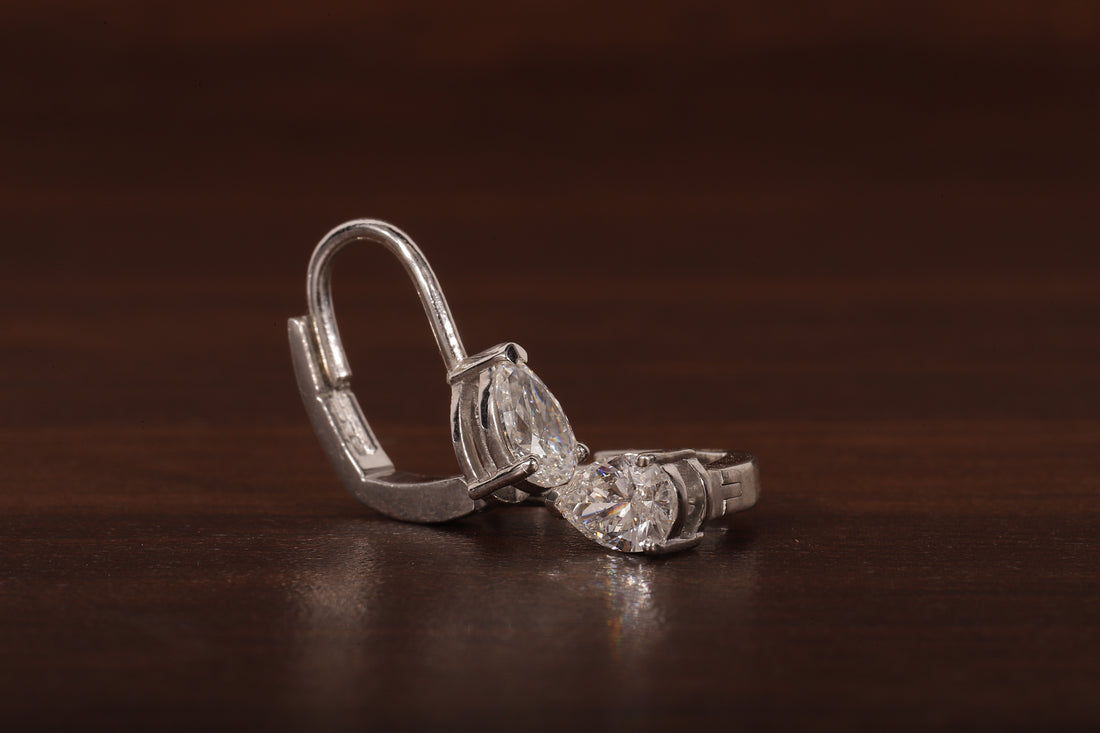Pear Cut Lab Grown Diamond Drop Lever back Earrings Stud, Pear Lab Grown Earrings