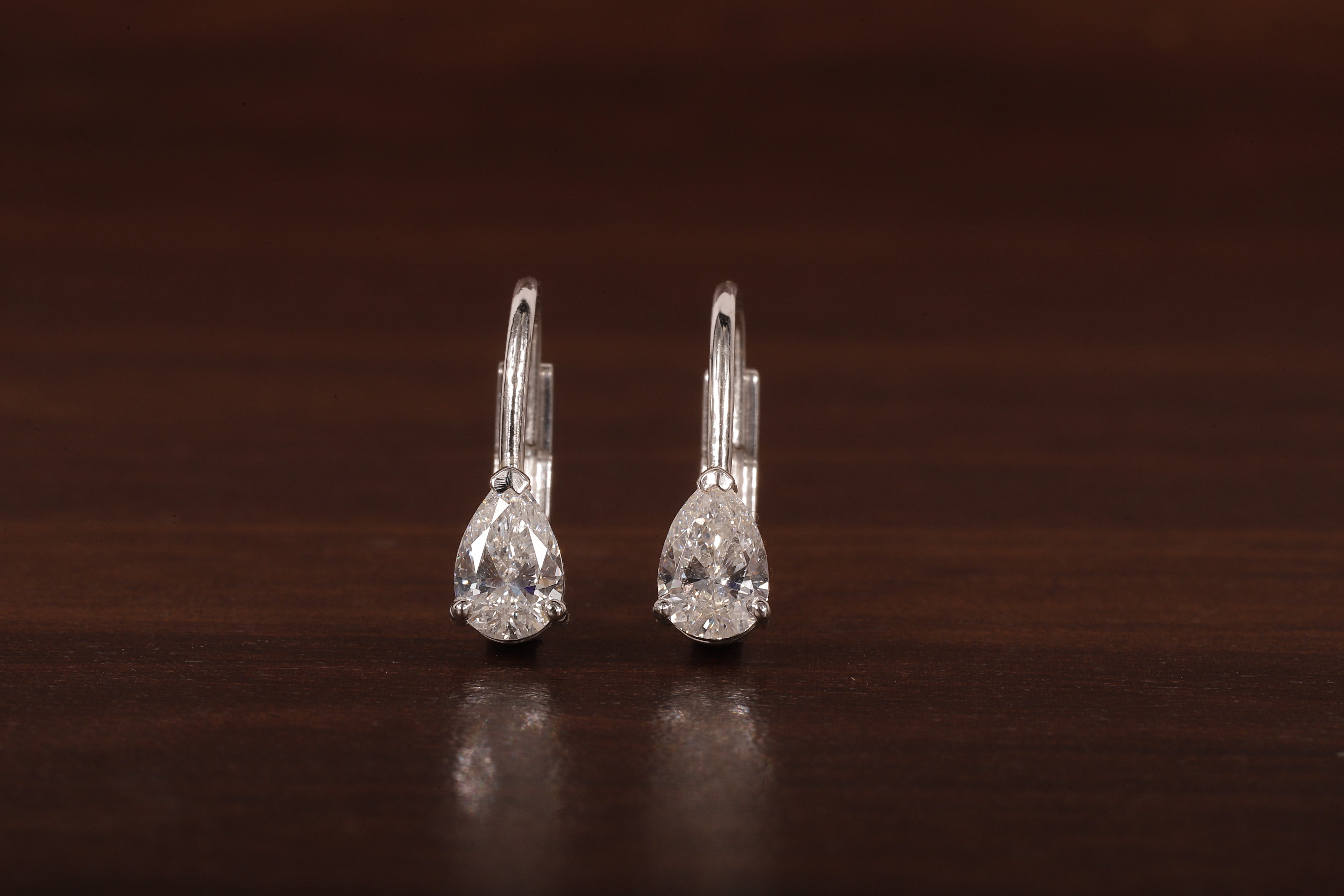 Pear Cut Lab Grown Diamond Drop Lever back Earrings Stud, Pear Lab Grown Earrings