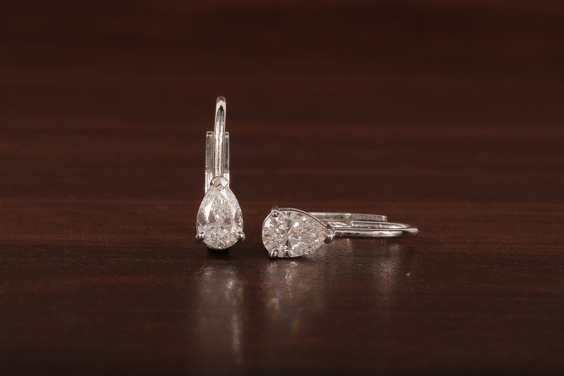 Pear Cut Lab Grown Diamond Drop Lever back Earrings Stud, Pear Lab Grown Earrings