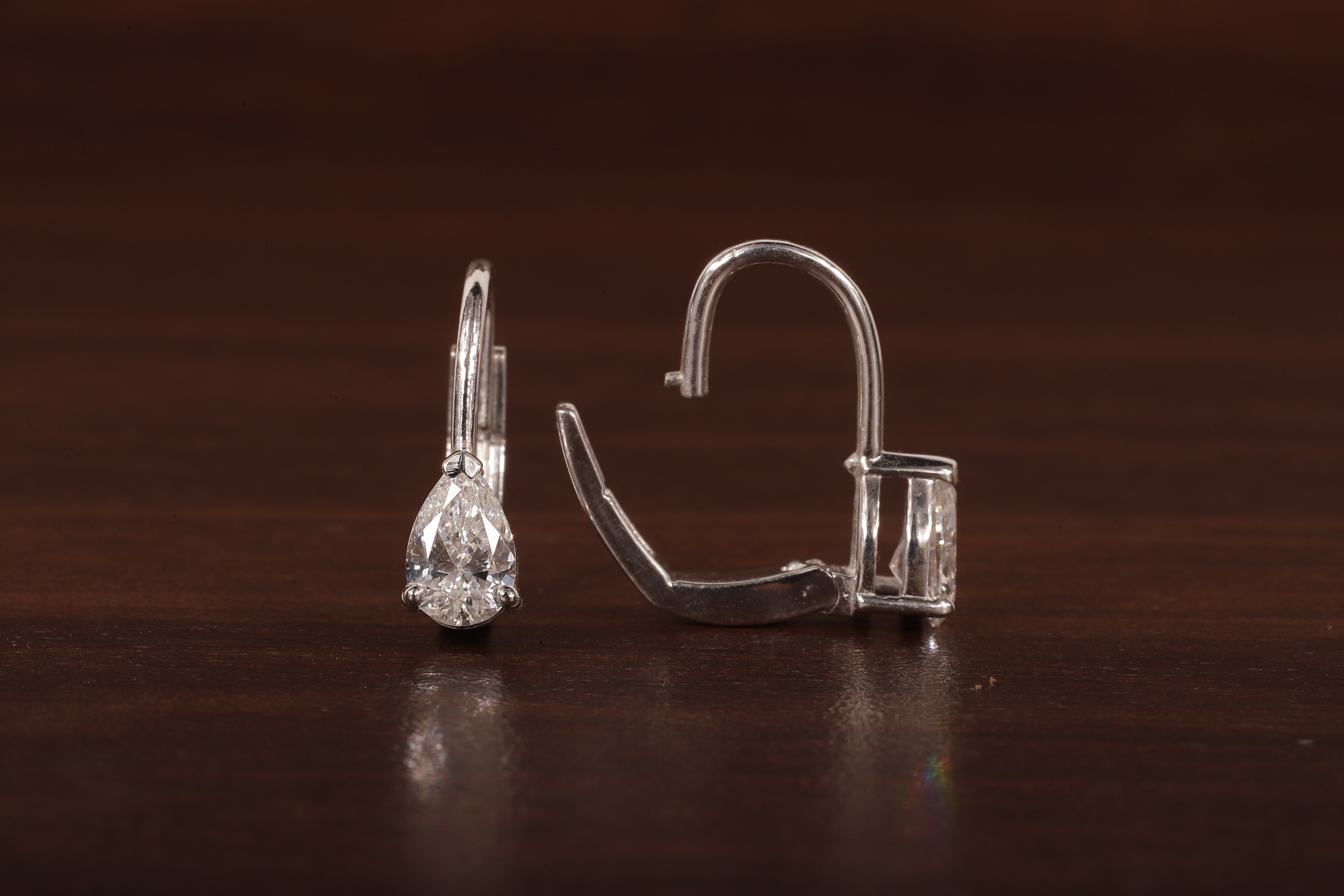 Pear Cut Lab Grown Diamond Drop Lever back Earrings Stud, Pear Lab Grown Earrings