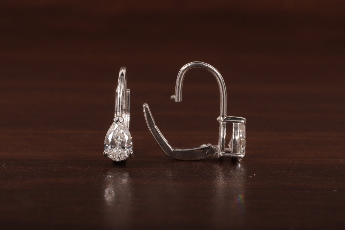 Pear Cut Lab Grown Diamond Drop Lever back Earrings Stud, Pear Lab Grown Earrings