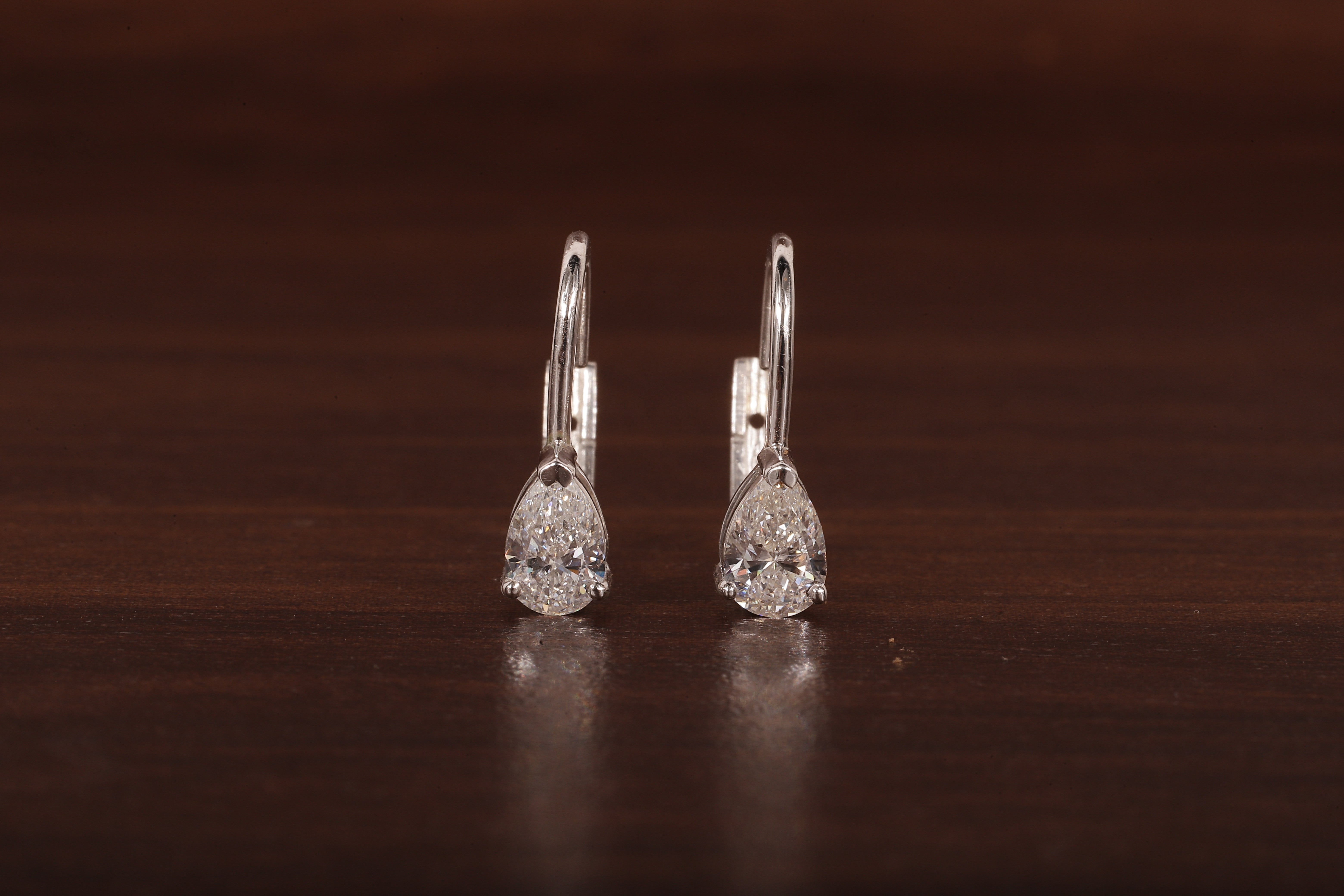 Pear Cut Lab Grown Diamond Drop Lever back Earrings Stud, Pear Lab Grown Earrings