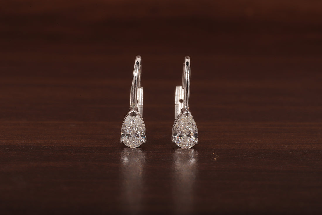Pear Cut Lab Grown Diamond Drop Lever back Earrings Stud, Pear Lab Grown Earrings