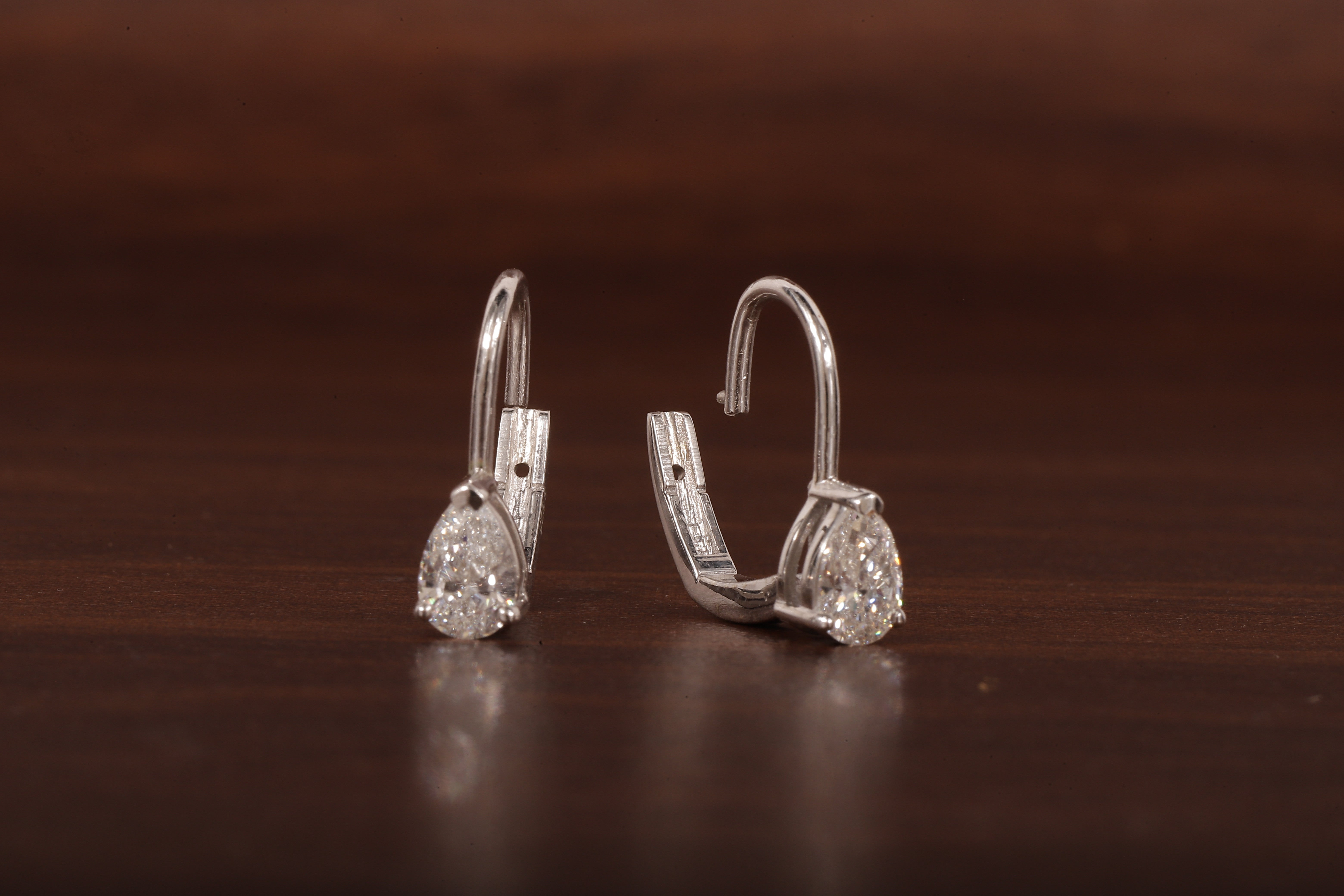 Pear Cut Lab Grown Diamond Drop Lever back Earrings Stud, Pear Lab Grown Earrings