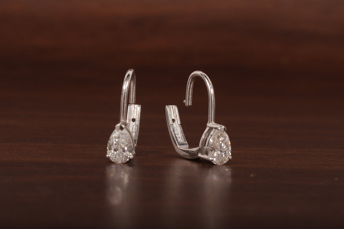 Pear Cut Lab Grown Diamond Drop Lever back Earrings Stud, Pear Lab Grown Earrings