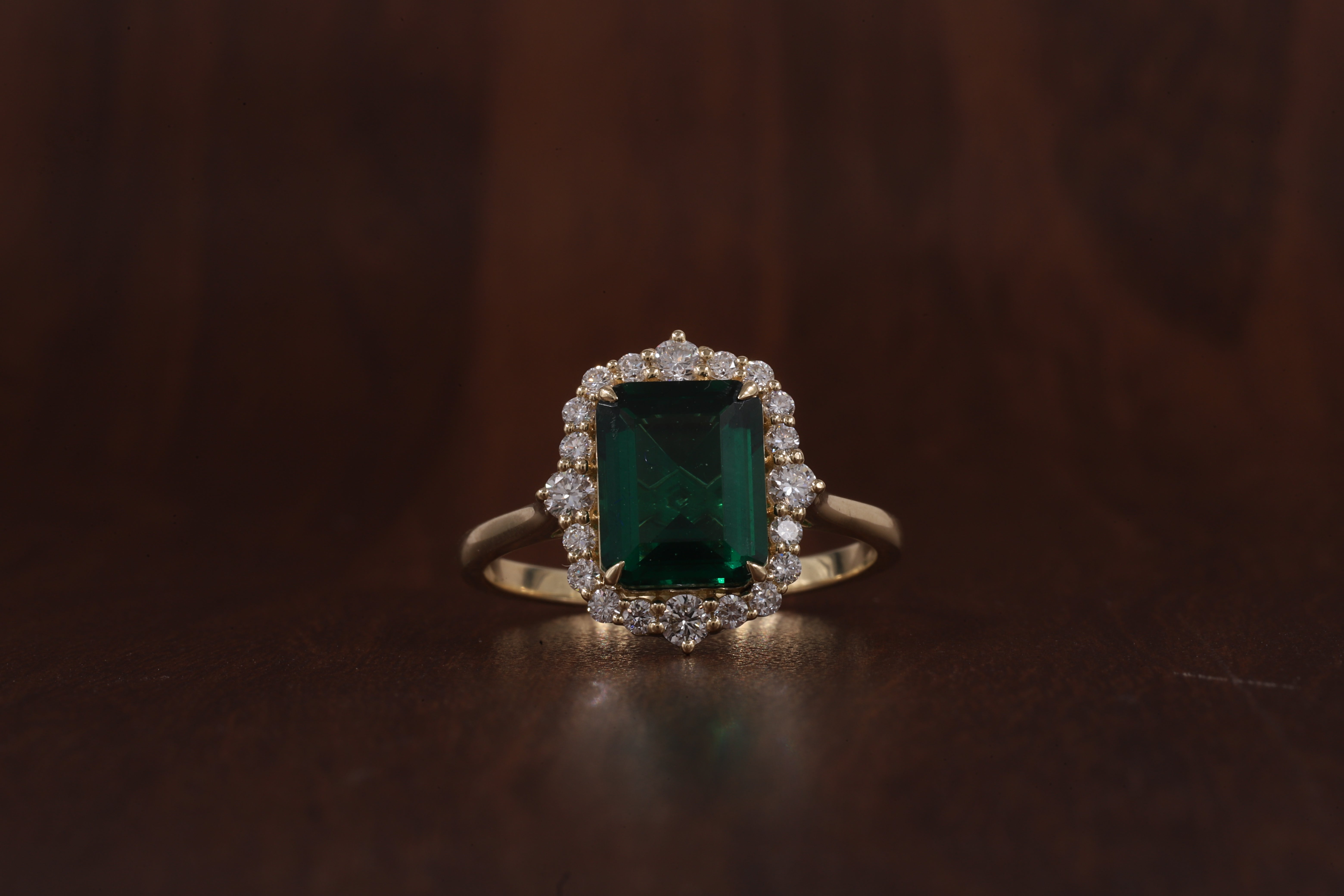4 Carat Emerald Cut Green CZ Ring with Moissanite Halo