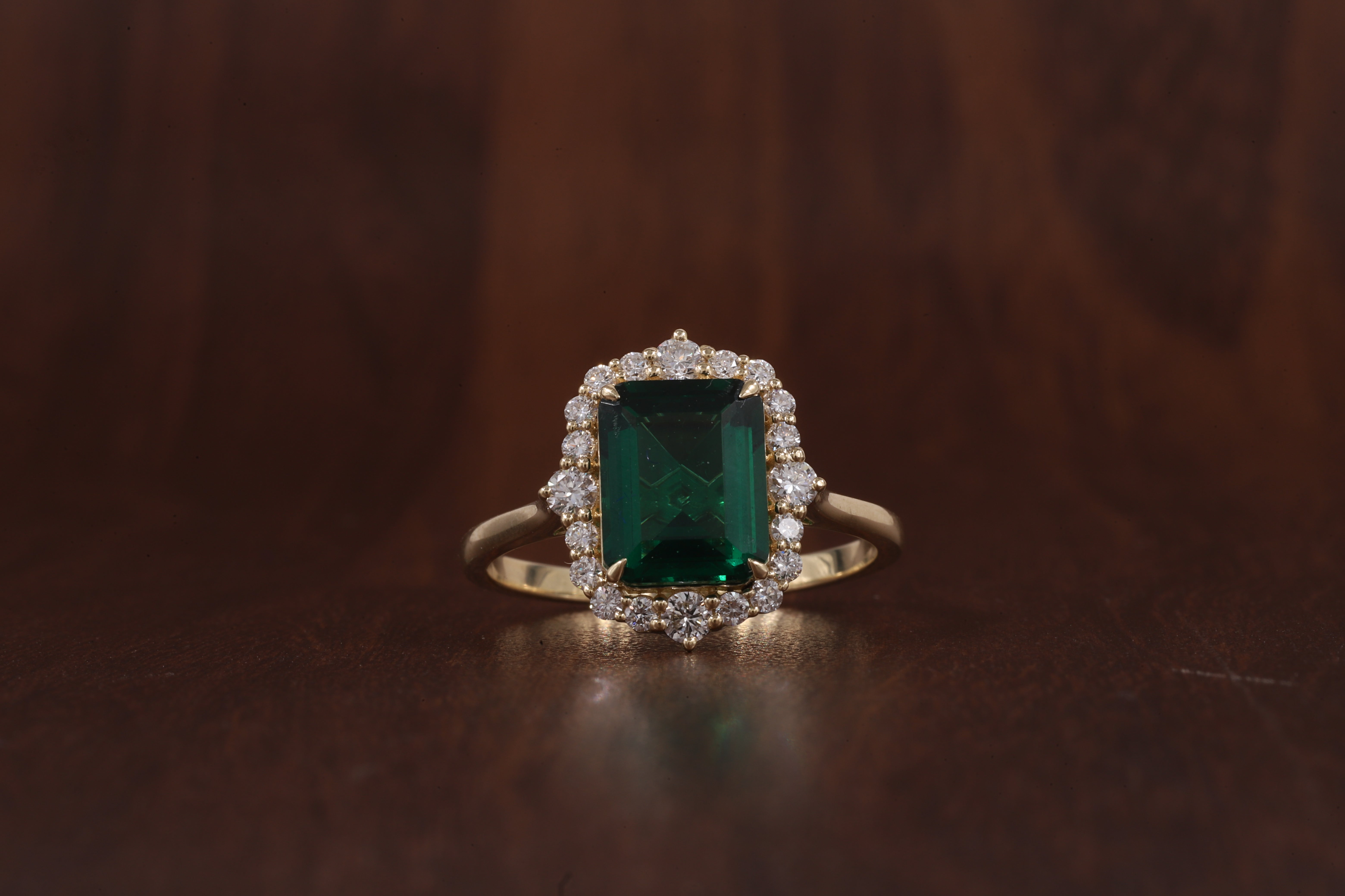 4 Carat Emerald Cut Green CZ Ring with Moissanite Halo