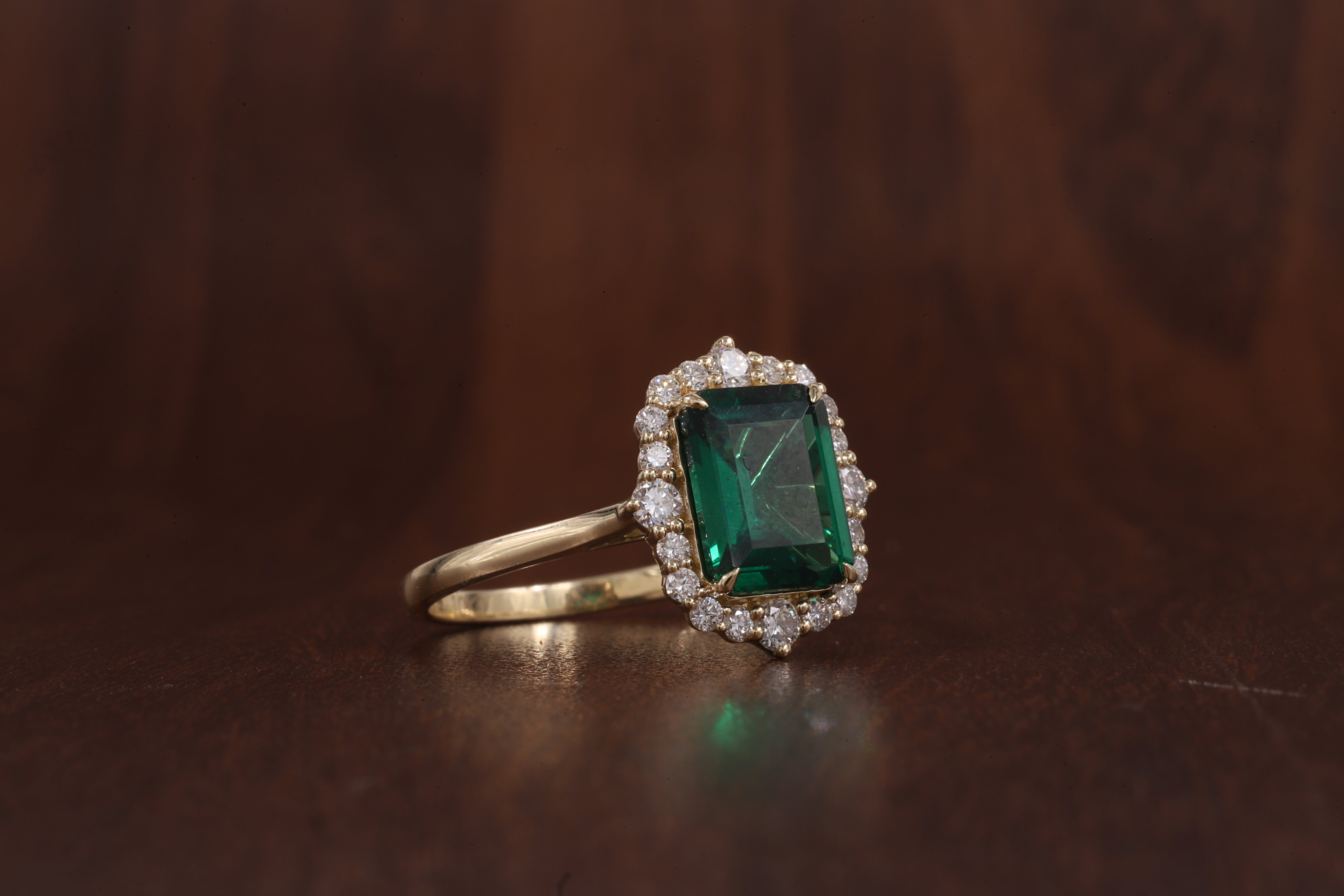 4 Carat Emerald Cut Green CZ Ring with Moissanite Halo