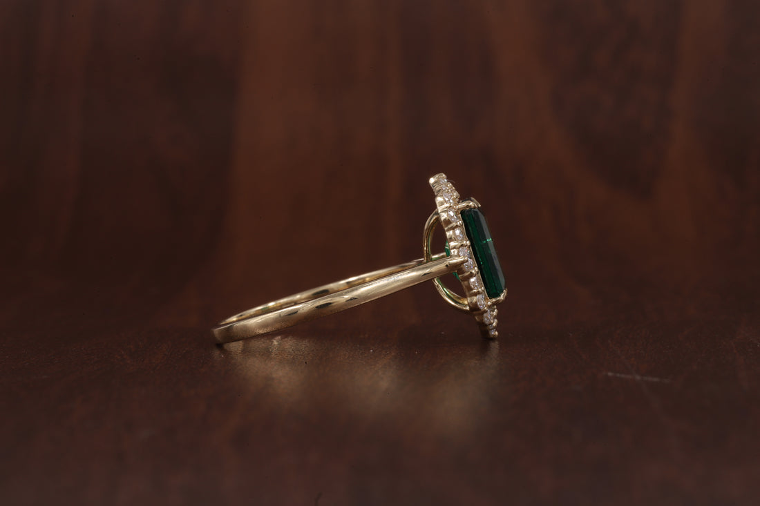 4 Carat Emerald Cut Green CZ Ring with Moissanite Halo