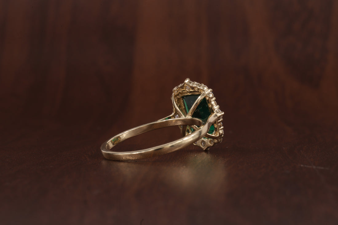 4 Carat Emerald Cut Green CZ Ring with Moissanite Halo