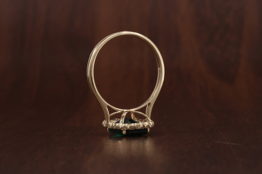 4 Carat Emerald Cut Green CZ Ring with Moissanite Halo