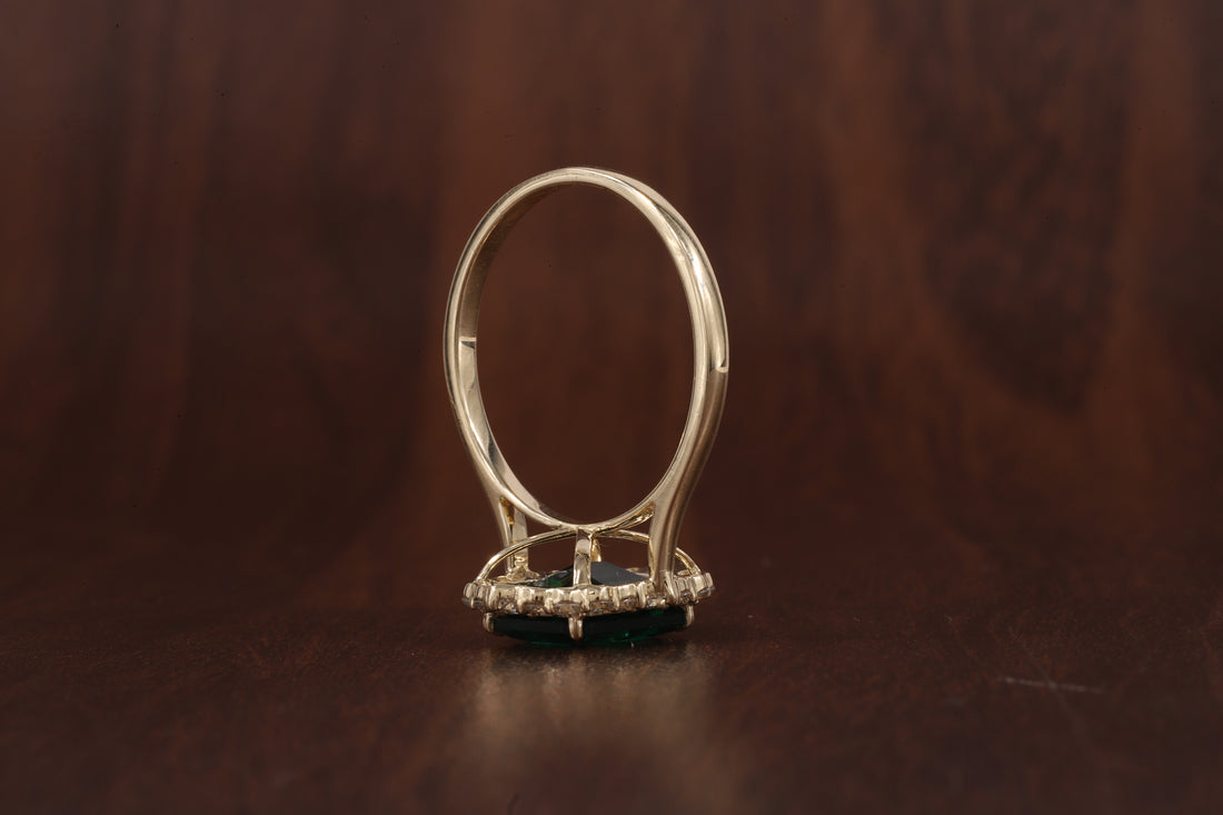 4 Carat Emerald Cut Green CZ Ring with Moissanite Halo