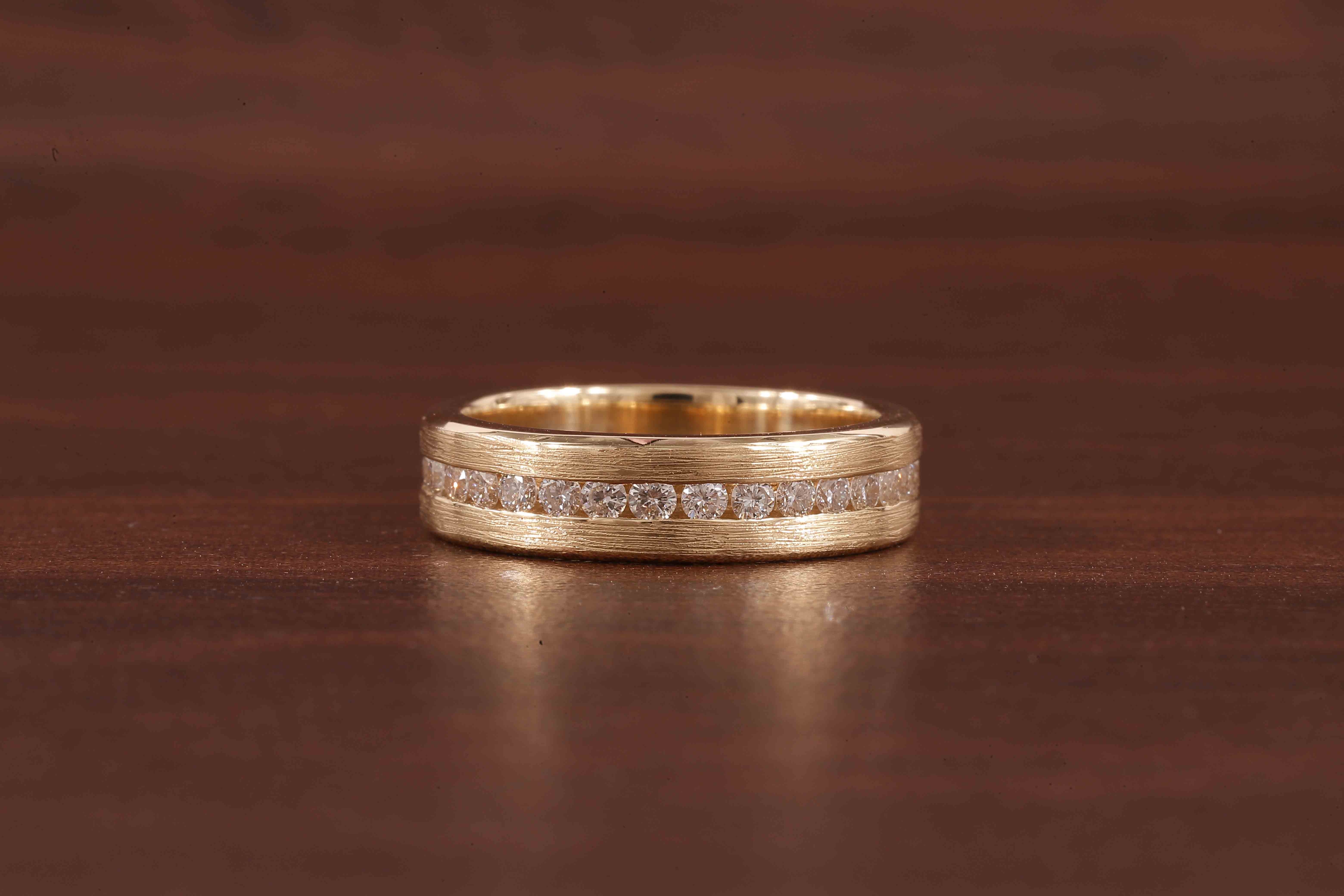 14K Yellow Gold Moissanite Men's Full Eternity Wedding Band Ring