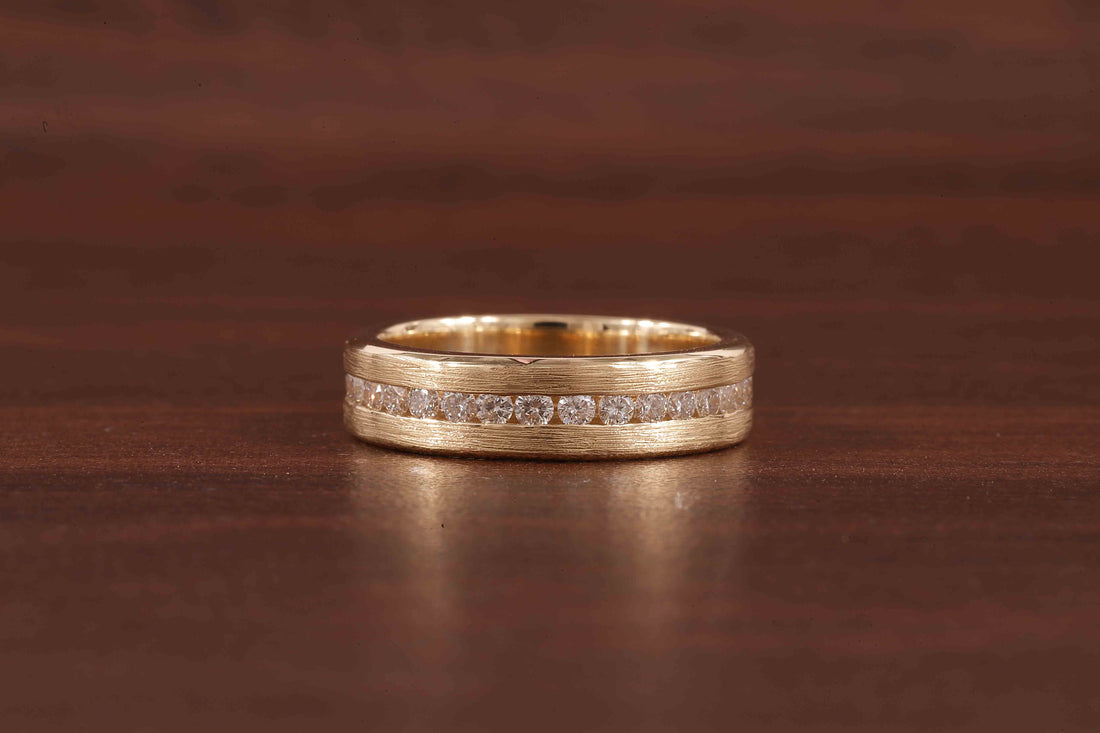 14K Yellow Gold Moissanite Men's Full Eternity Wedding Band Ring