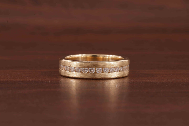 14K Yellow Gold Moissanite Men's Full Eternity Wedding Band Ring