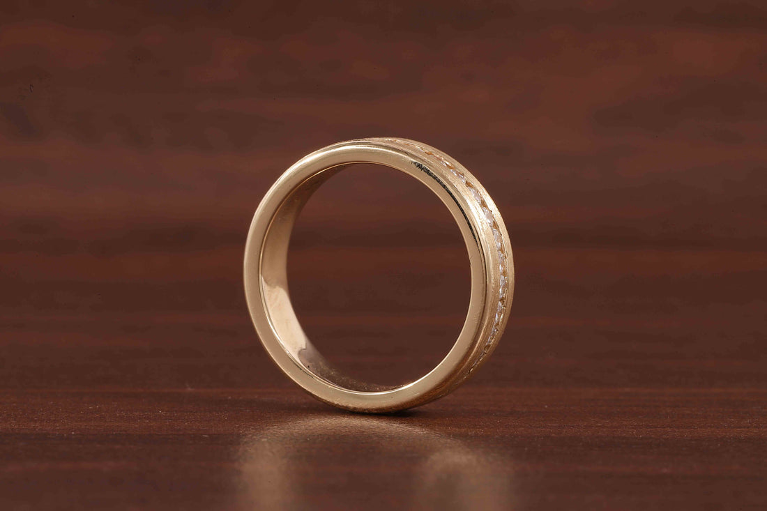 14K Yellow Gold Moissanite Men's Full Eternity Wedding Band Ring