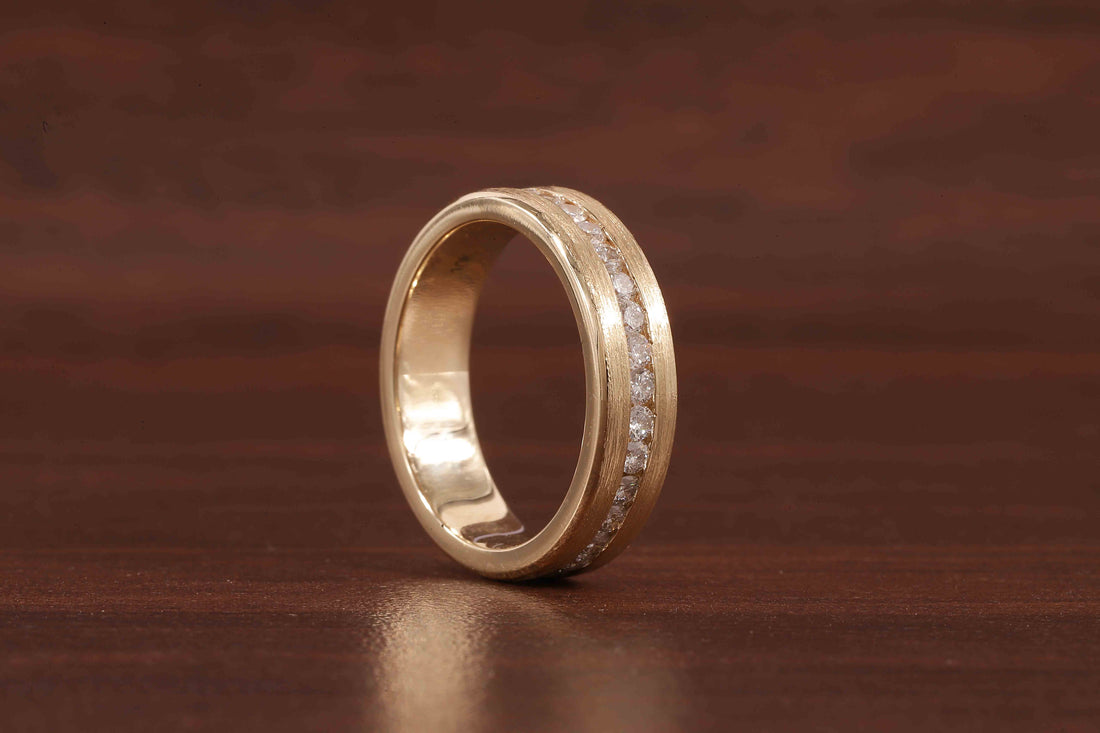 14K Yellow Gold Moissanite Men's Full Eternity Wedding Band Ring