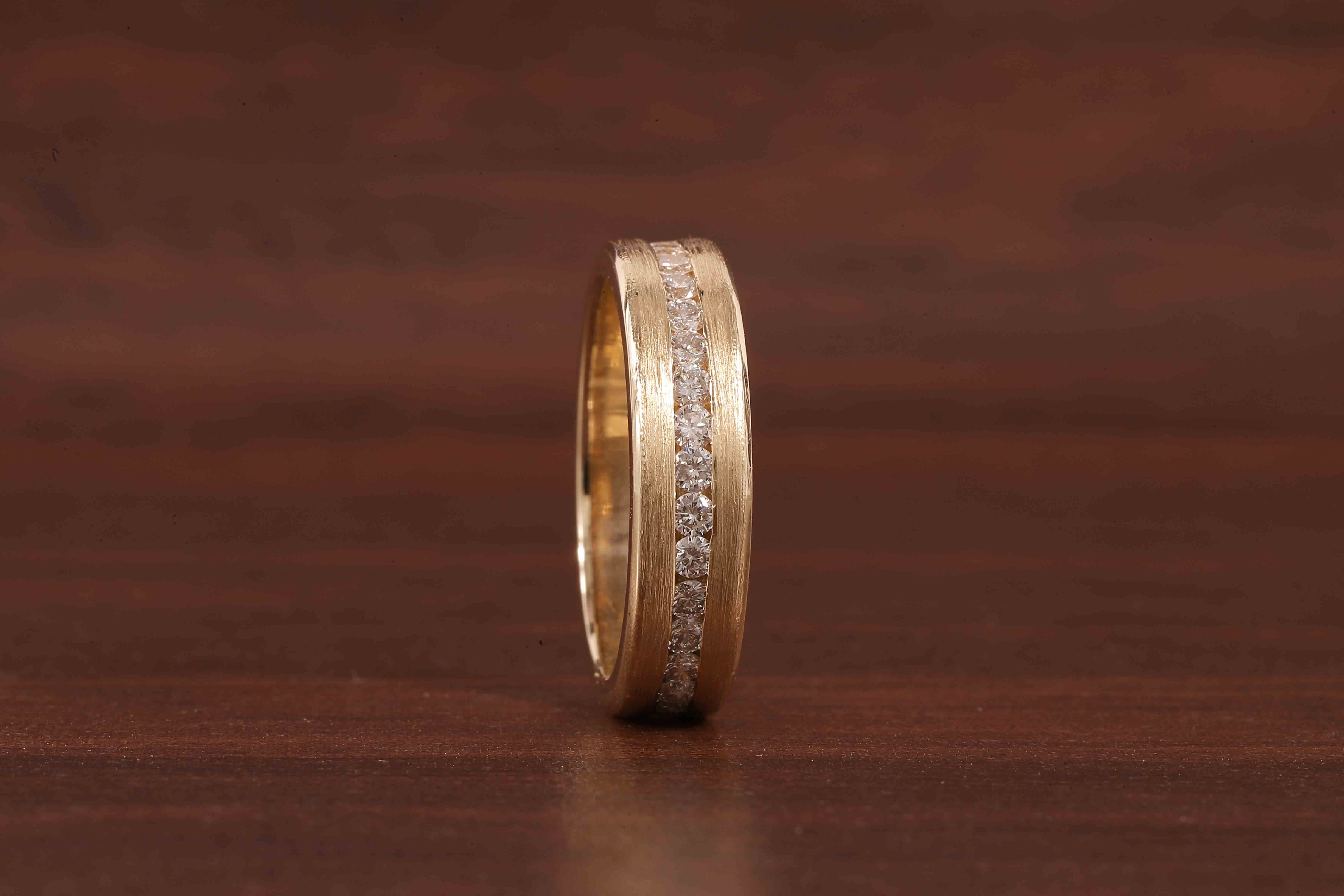 14K Yellow Gold Moissanite Men's Full Eternity Wedding Band Ring