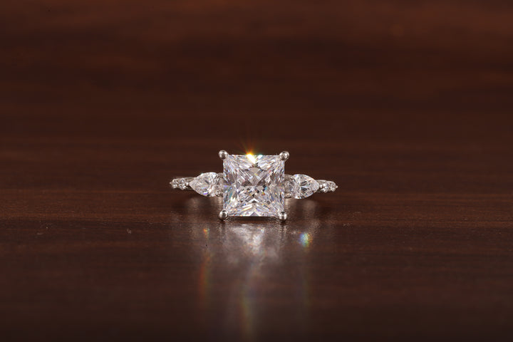 Princess cut Moissanite engagement ring Unique White gold engagement