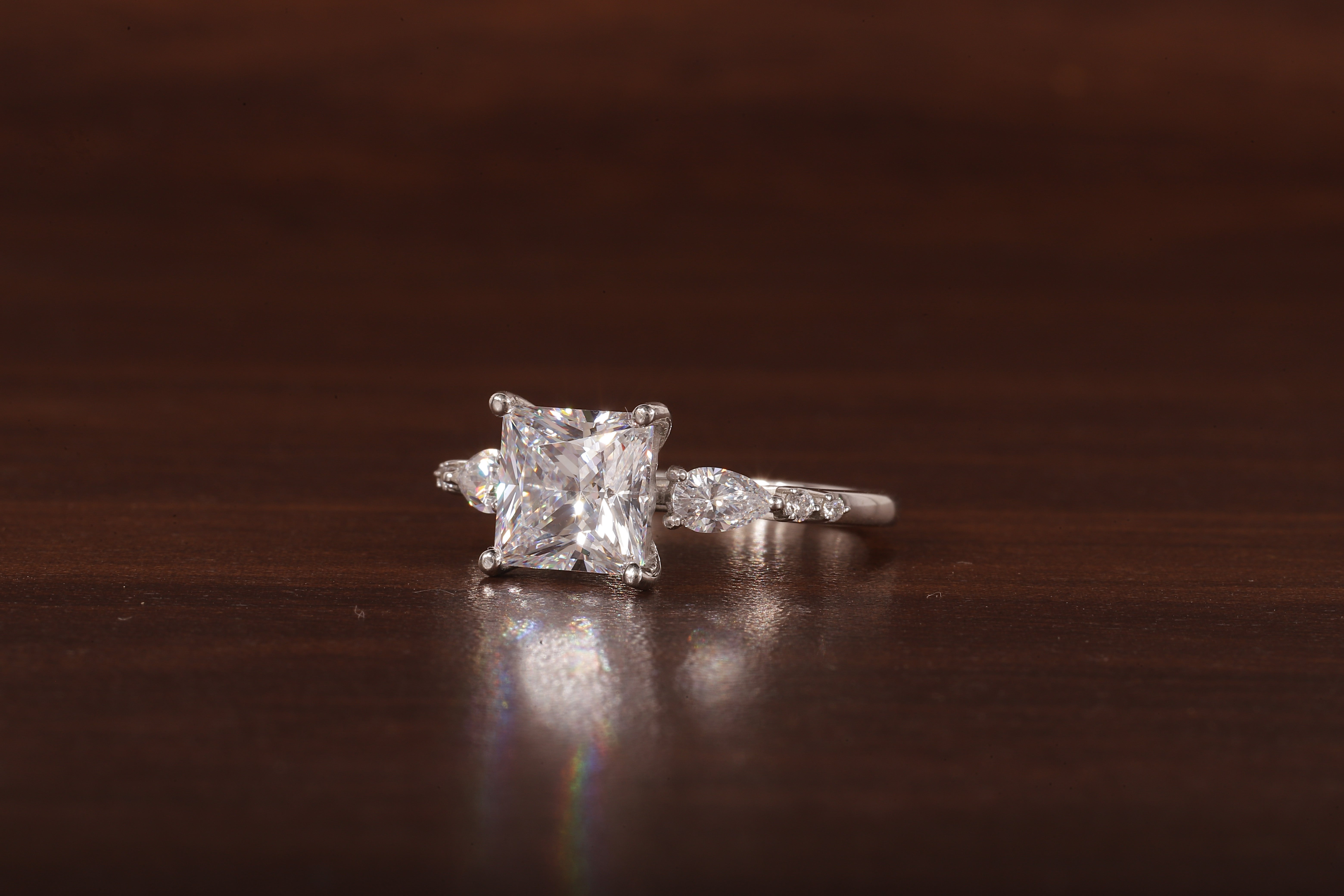 Princess cut Moissanite engagement ring Unique White gold engagement