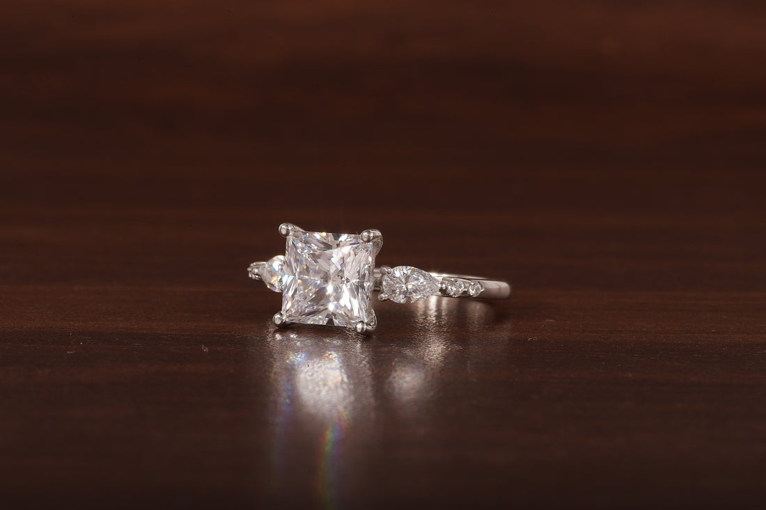 Princess cut Moissanite engagement ring Unique White gold engagement