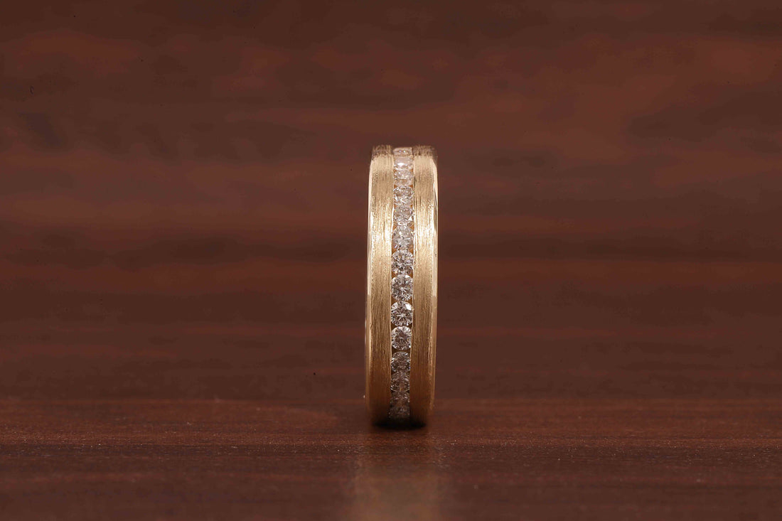 14K Yellow Gold Moissanite Men's Full Eternity Wedding Band Ring