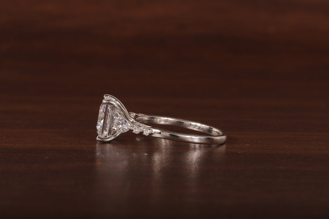 Princess cut Moissanite engagement ring Unique White gold engagement