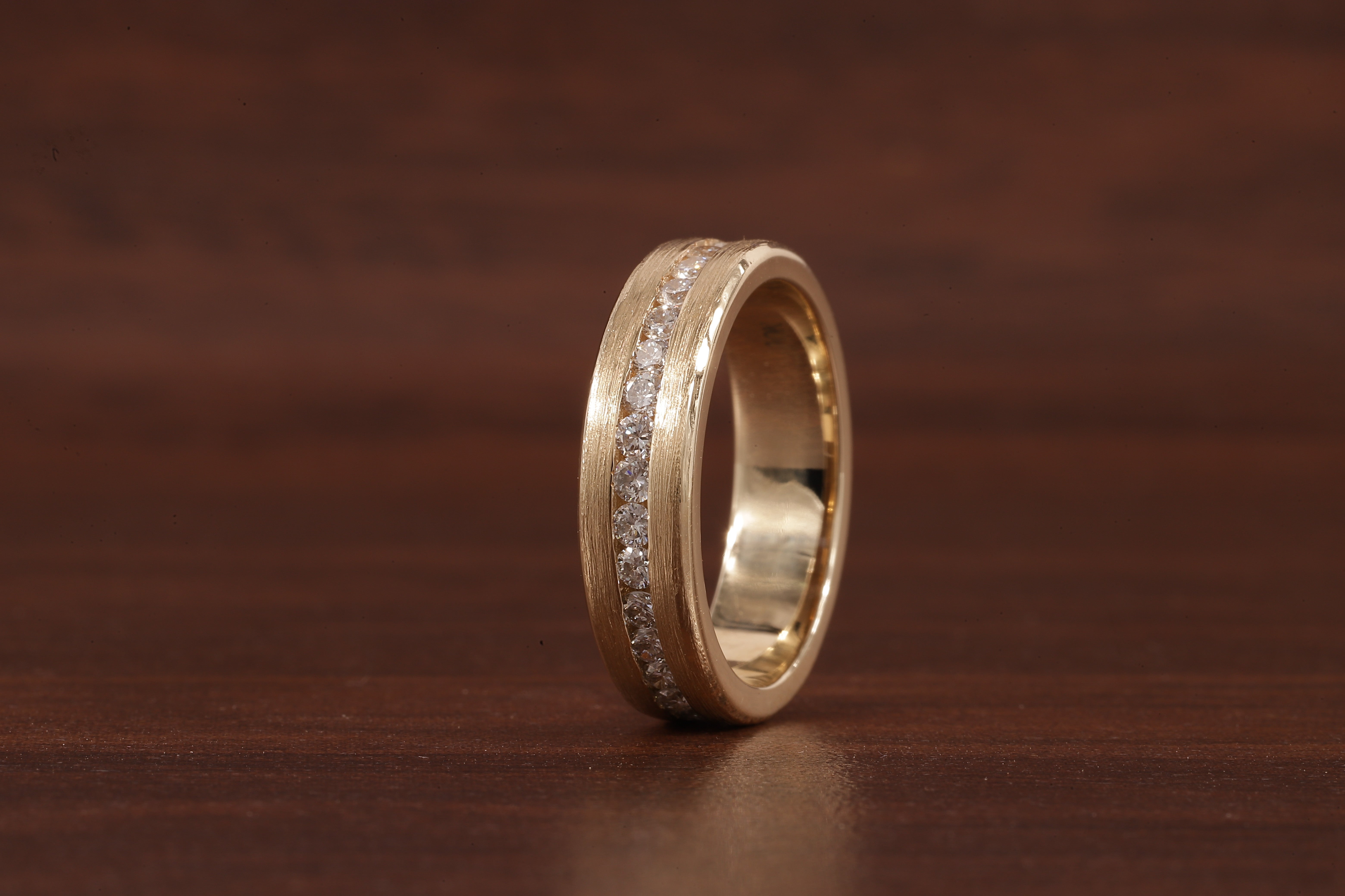 14K Yellow Gold Moissanite Men's Full Eternity Wedding Band Ring