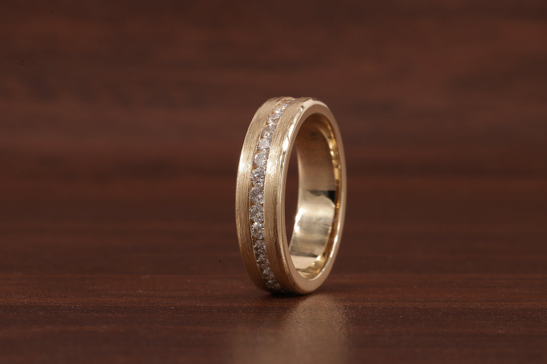 14K Yellow Gold Moissanite Men's Full Eternity Wedding Band Ring