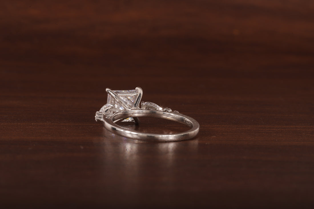 Princess cut Moissanite engagement ring Unique White gold engagement