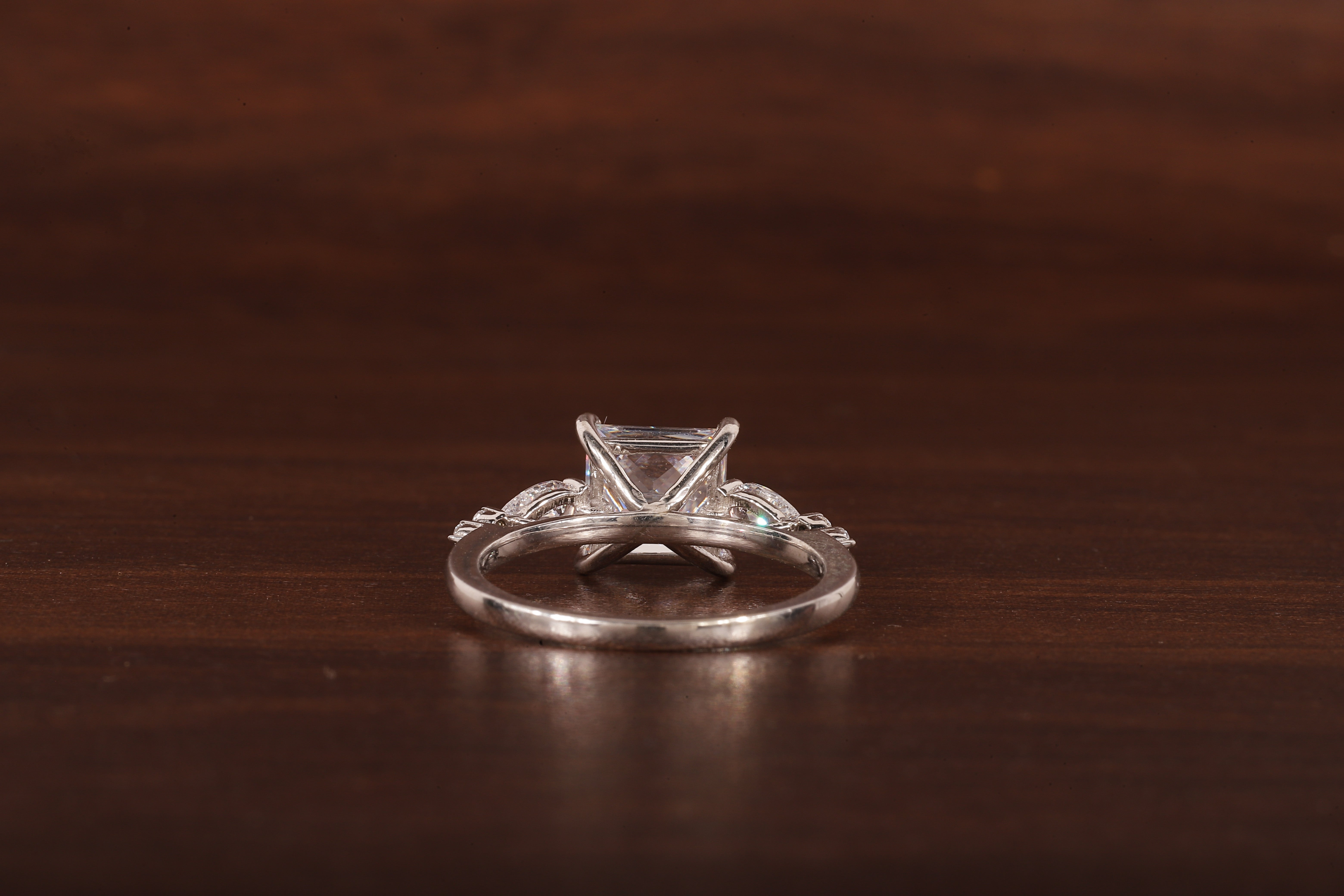 Princess cut Moissanite engagement ring Unique White gold engagement